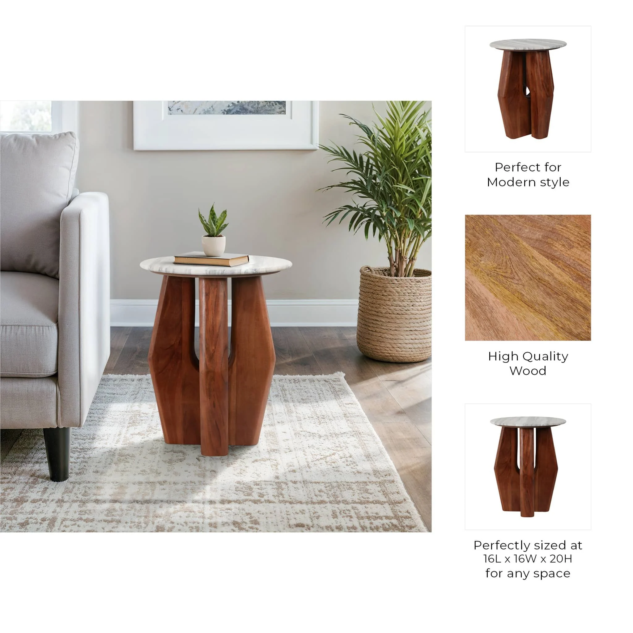 20" Curved Legs Accent Table Marble Top, Brown - Image 10