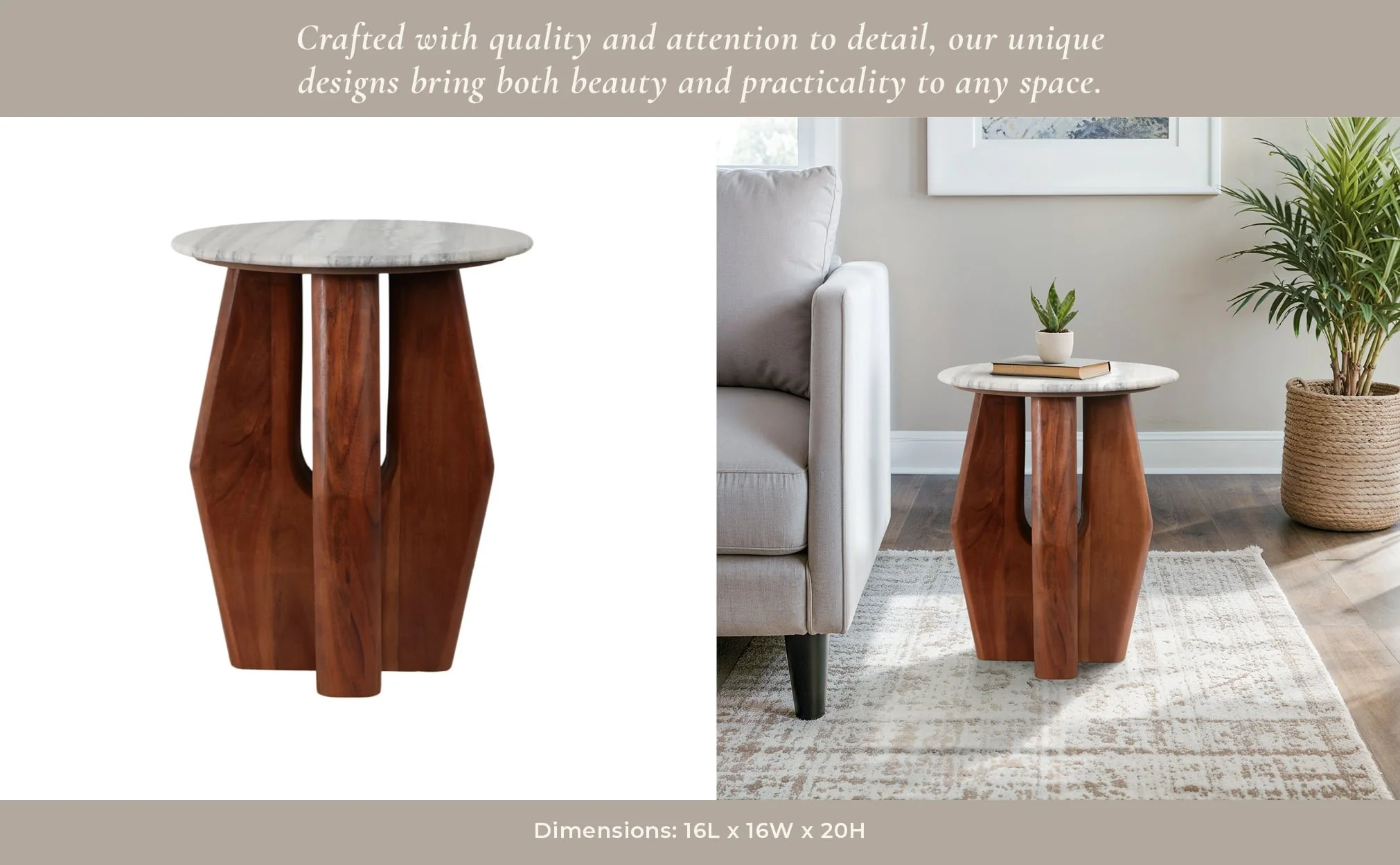 20" Curved Legs Accent Table Marble Top, Brown - Image 12