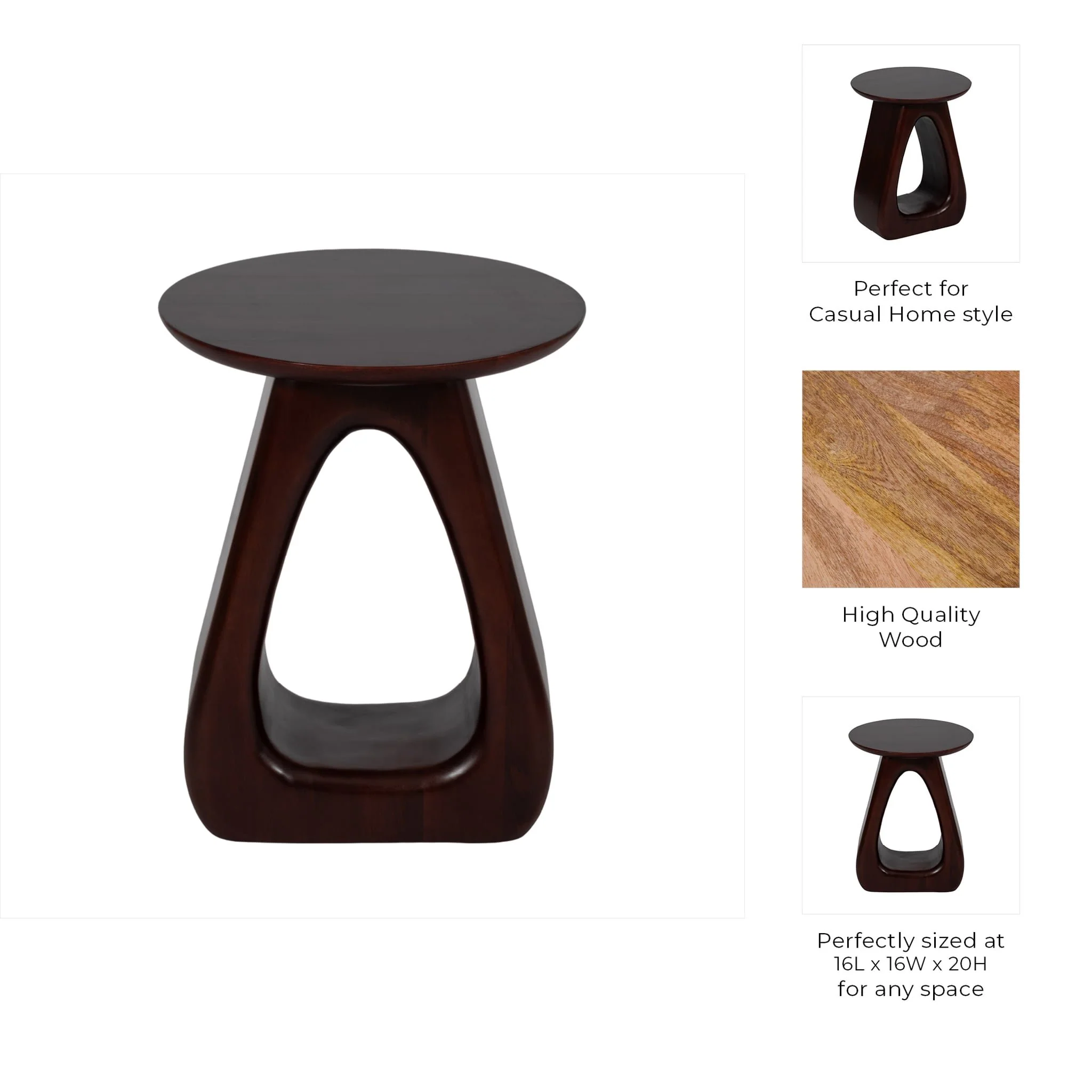 20" Cut-out Base Accent Table, Walnut - Image 8