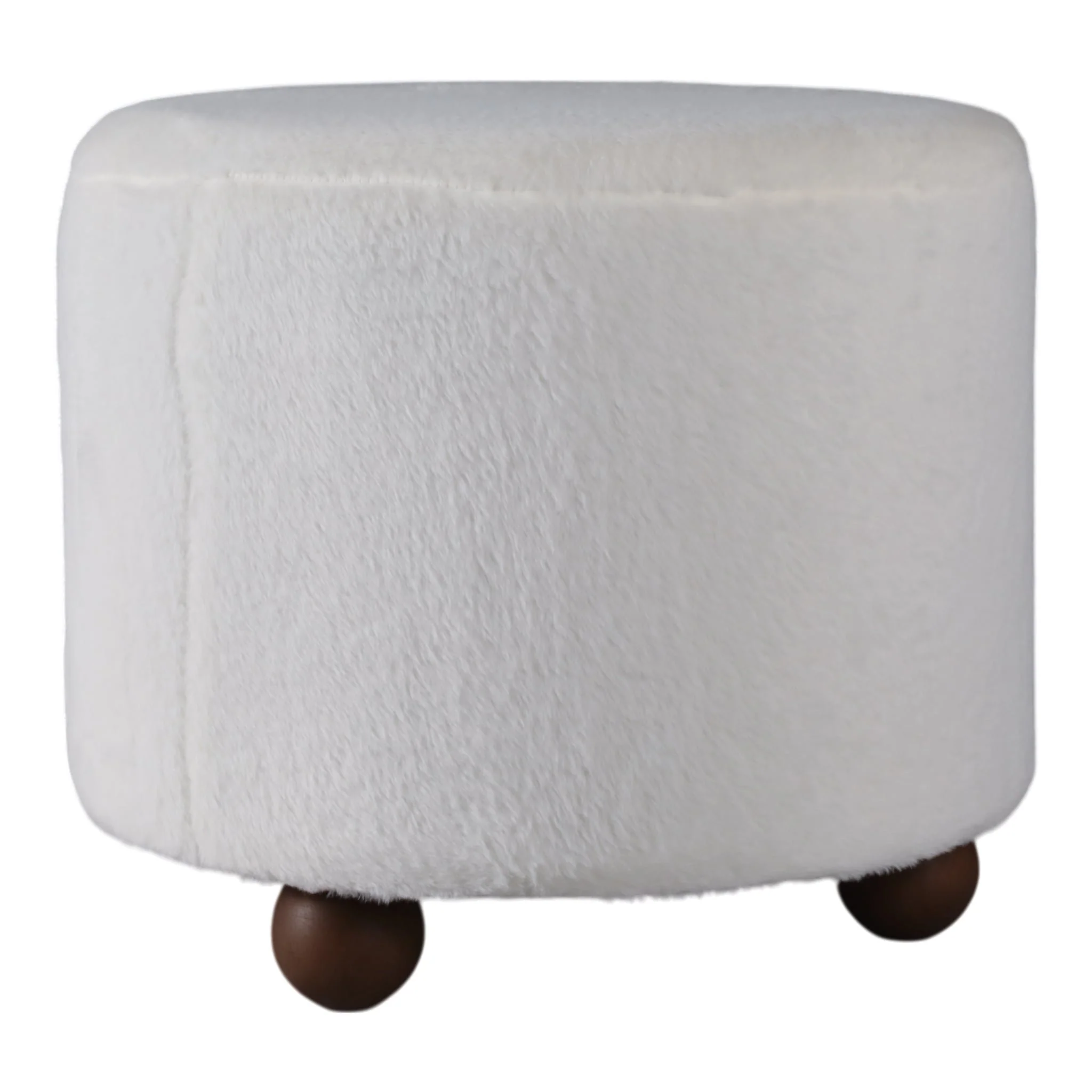 20" Faux Fur Ottoman W/ Ball Feet, Ivory - Image 3