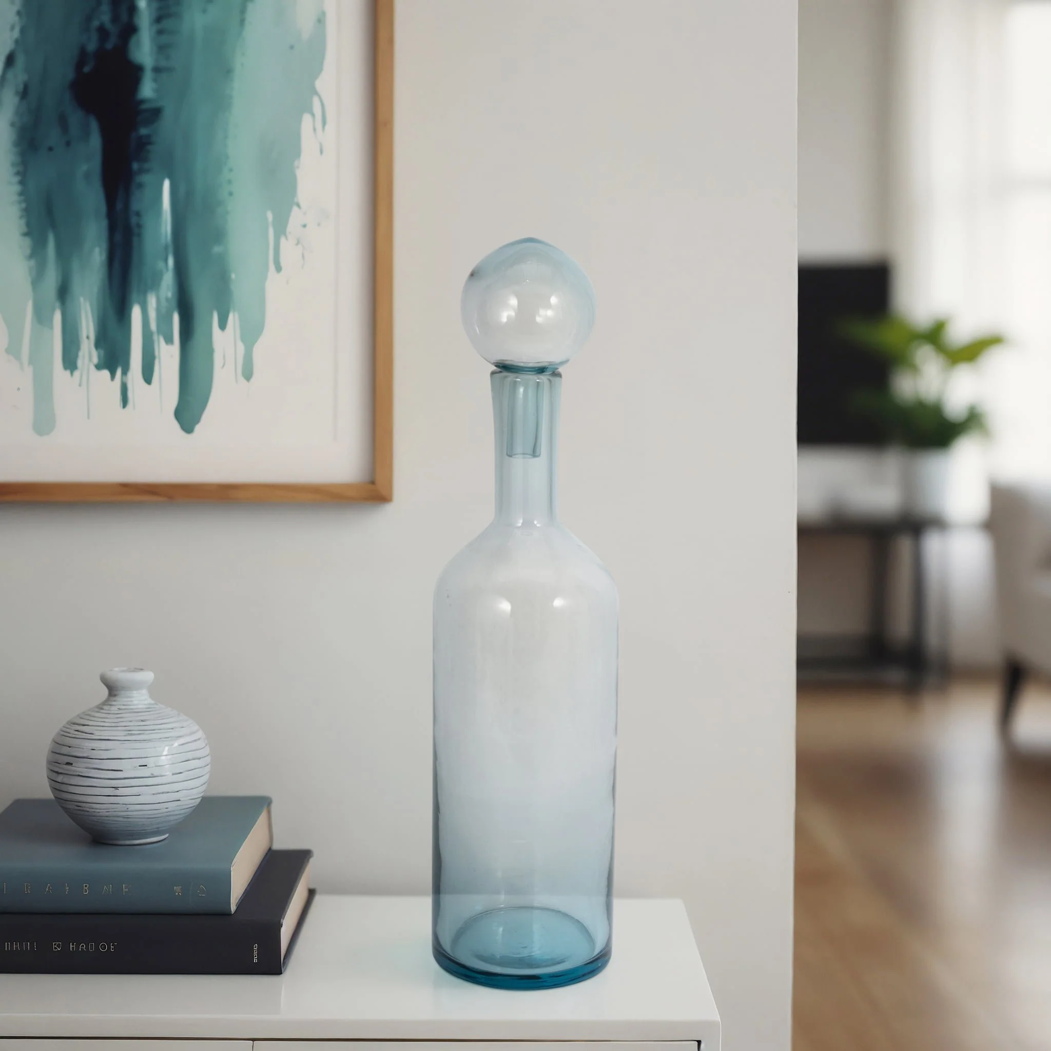 20" Glass Bottle With Stopper, Light Blue - Image 10