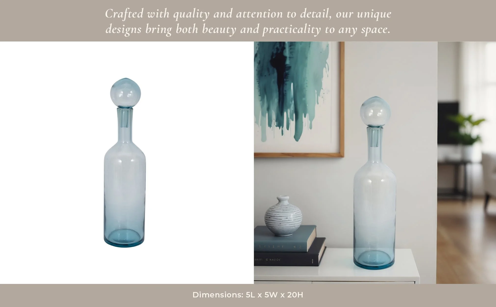 20" Glass Bottle With Stopper, Light Blue - Image 11