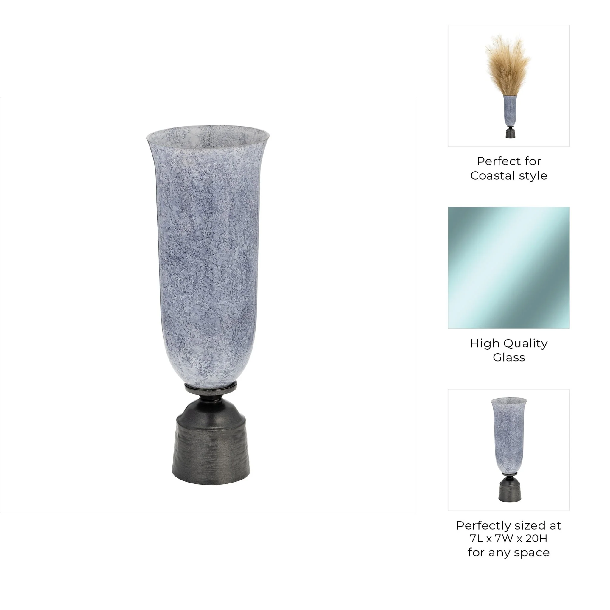 20", Glass Vase W/metal Base, Blue - Image 10