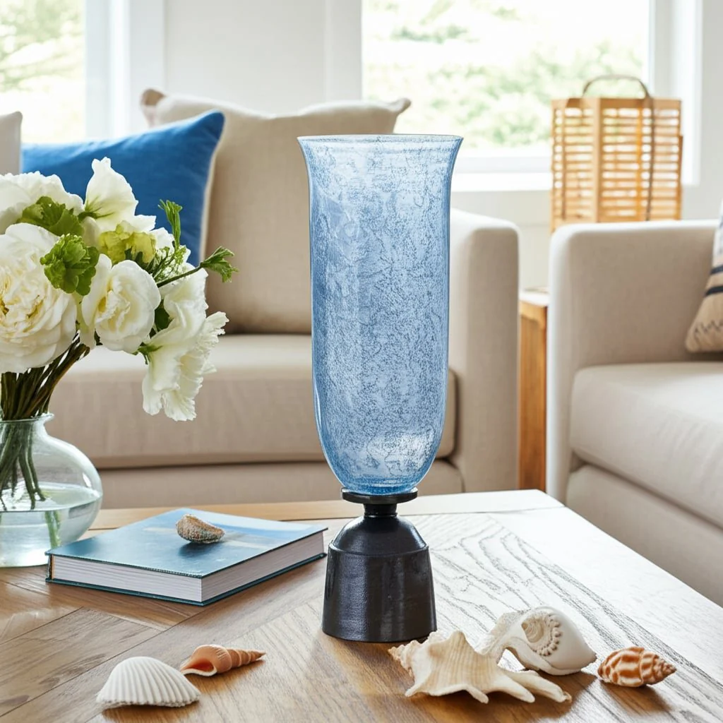 20", Glass Vase W/metal Base, Blue - Image 14