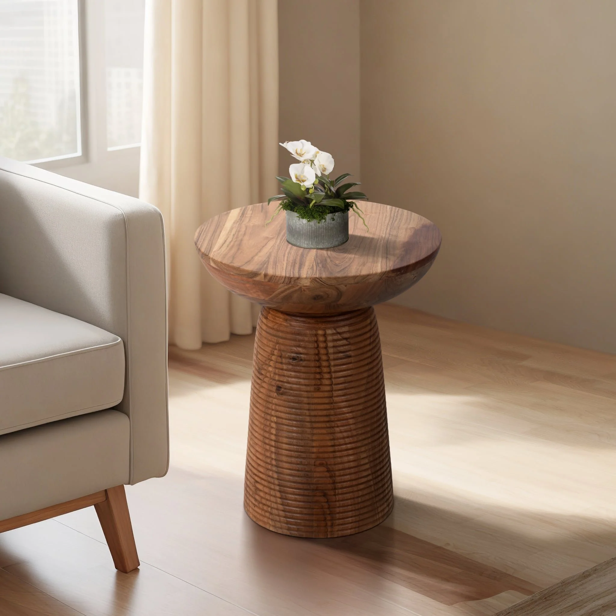 20" Grooved Base Wood Accent Table, Natural - Image 9