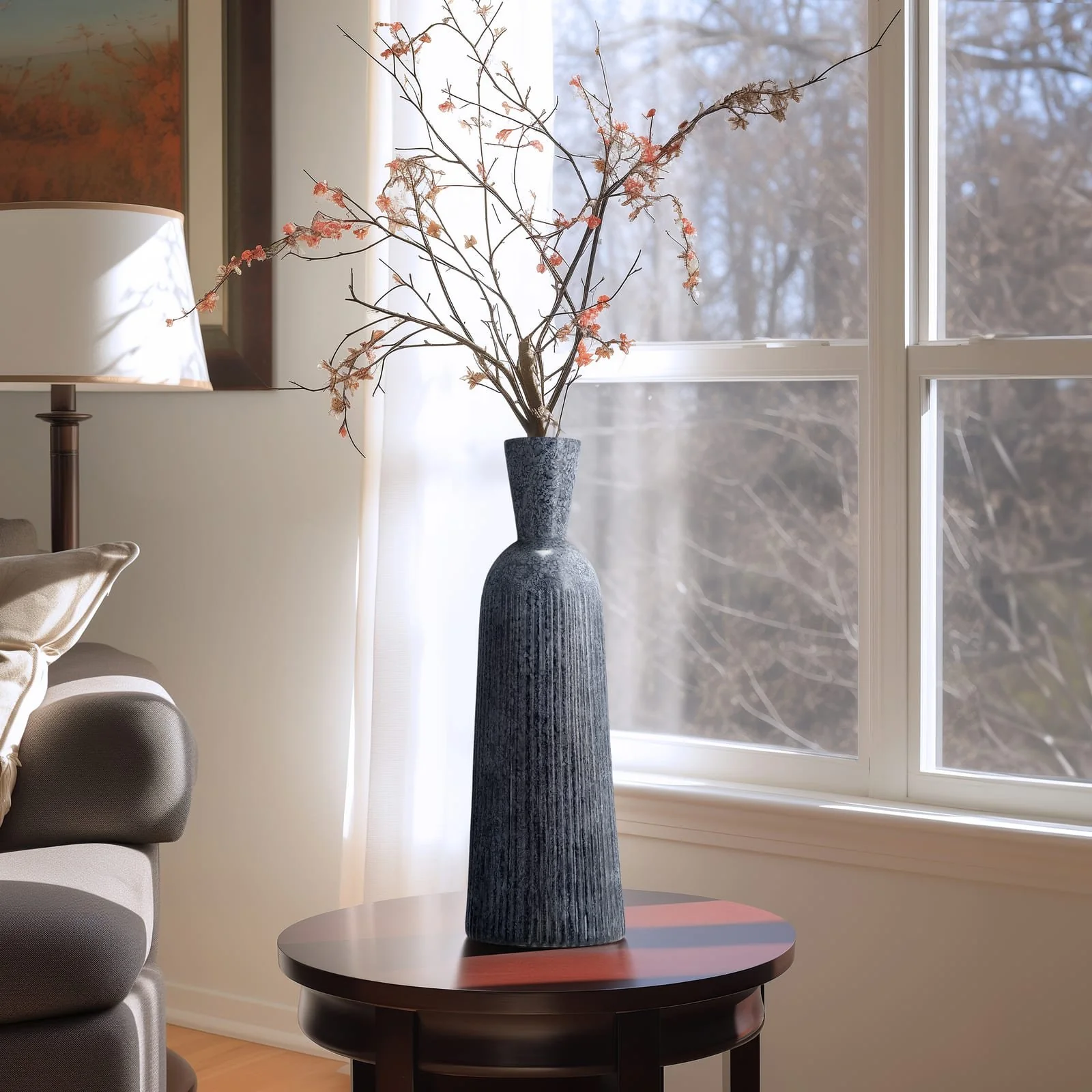20", Grooved Glass Vase, Blue - Image 10