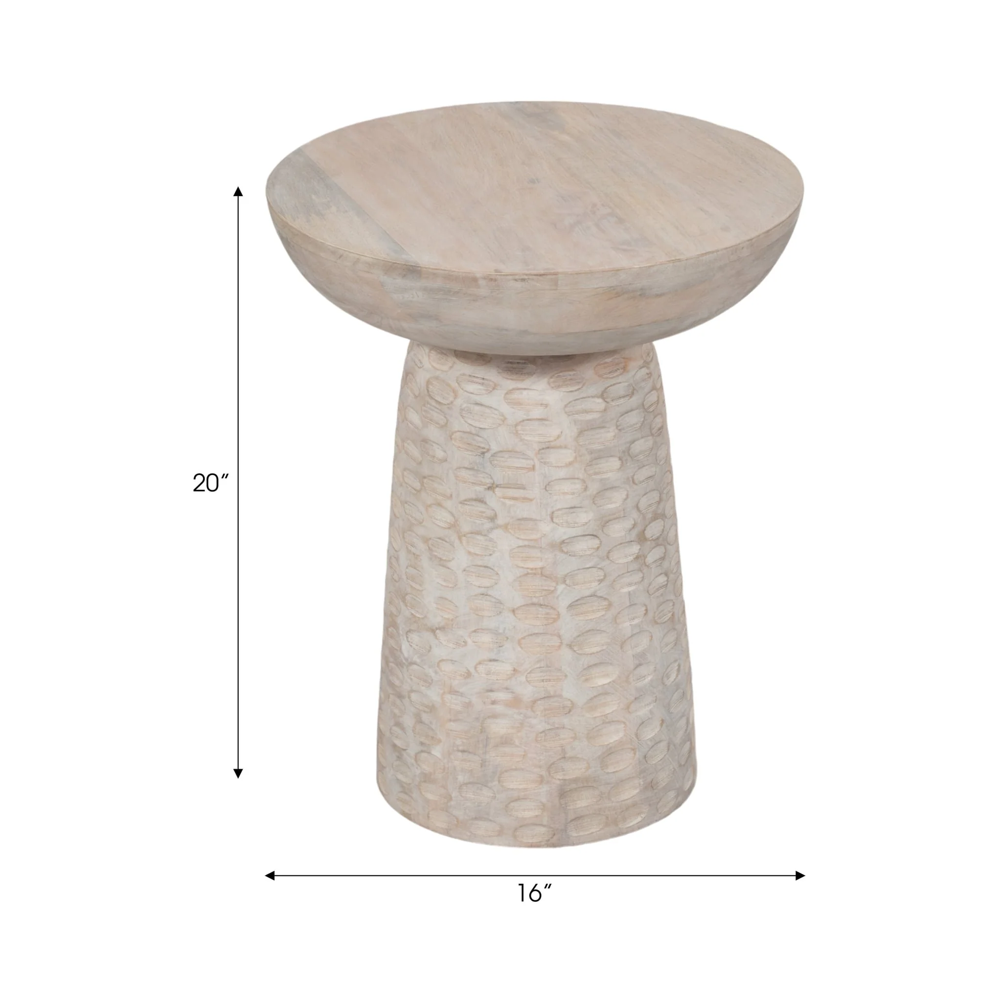 20" Hammered Base Wood Accent Table, White Wash - Image 7