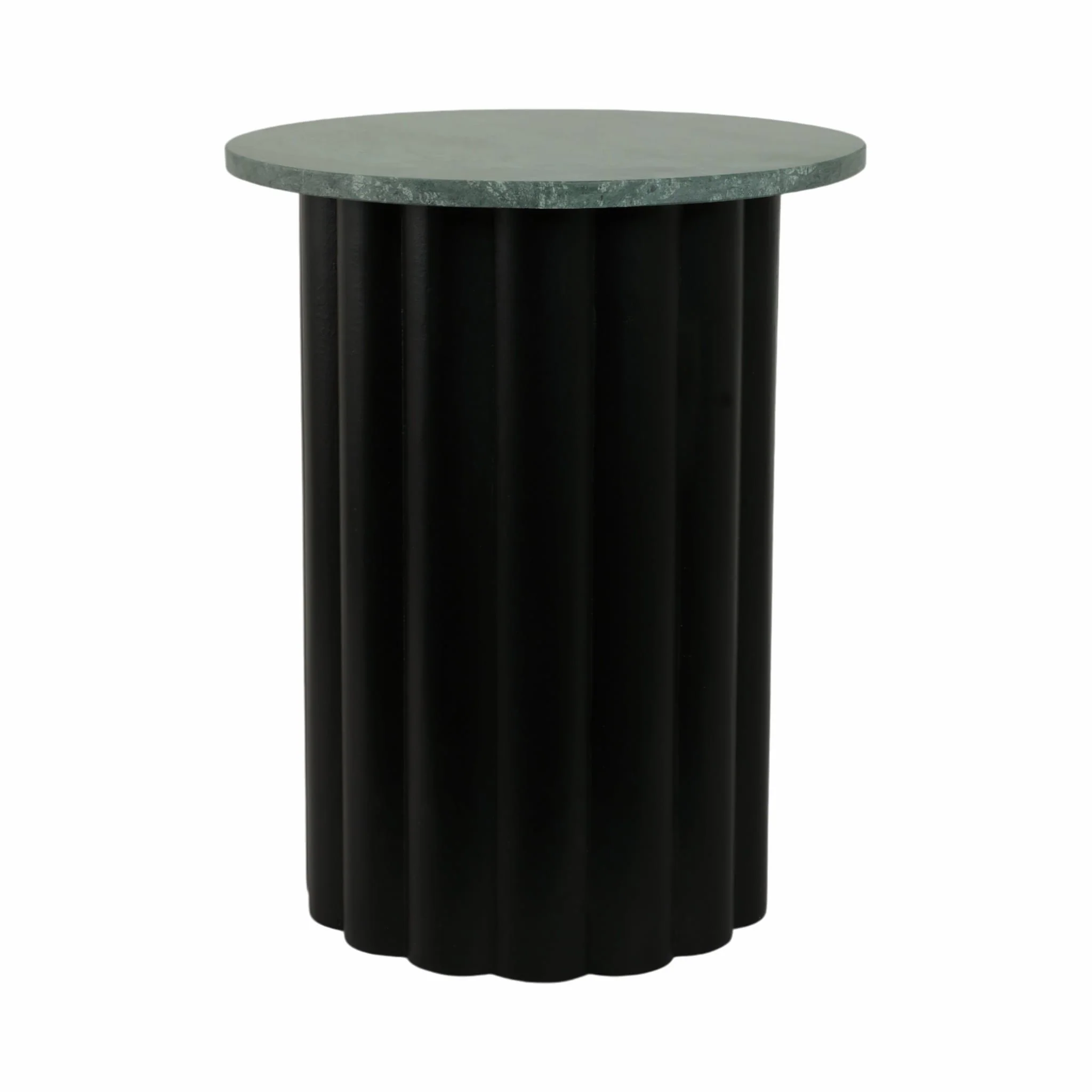20" Large Ribbed Accent Table Marble Top, Blk/grn - Image 2