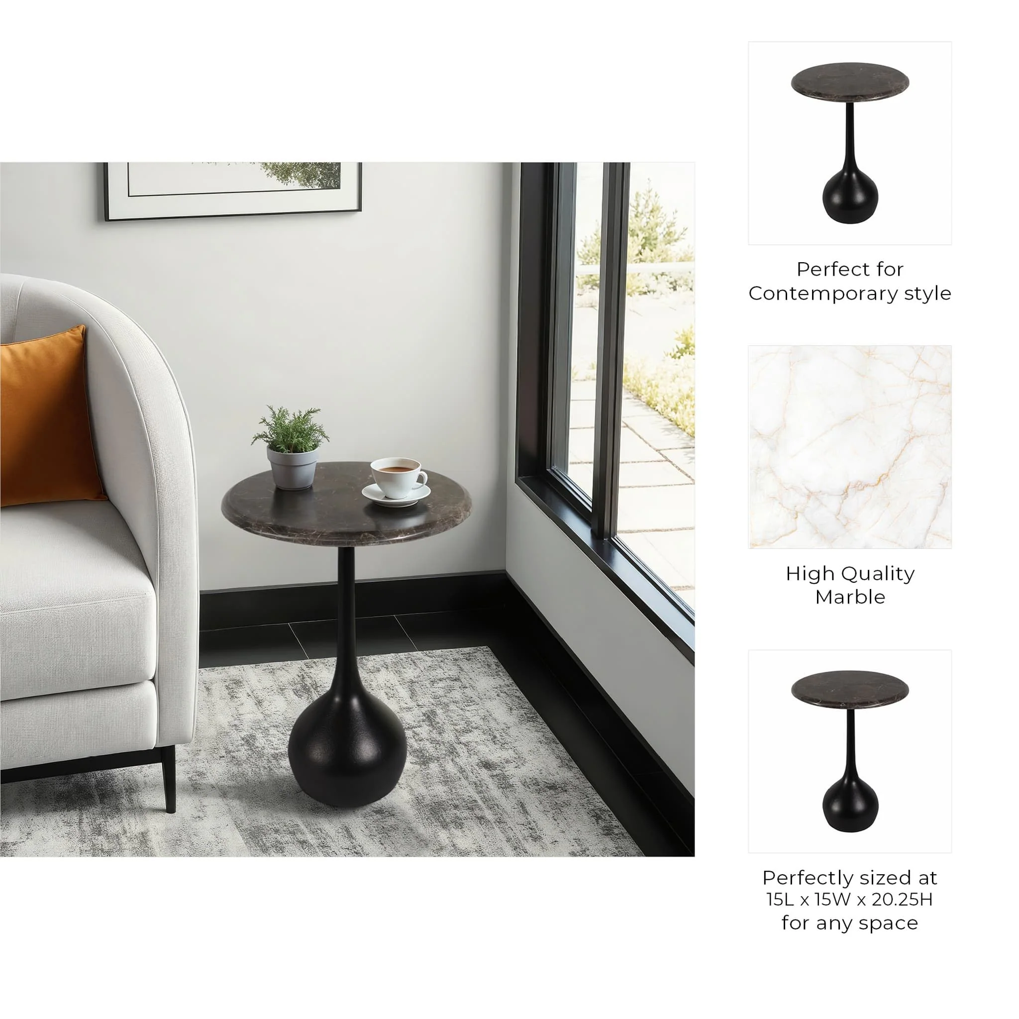 20" Marble Accent Table Ball Base, Irish Bwn/blk - Image 7