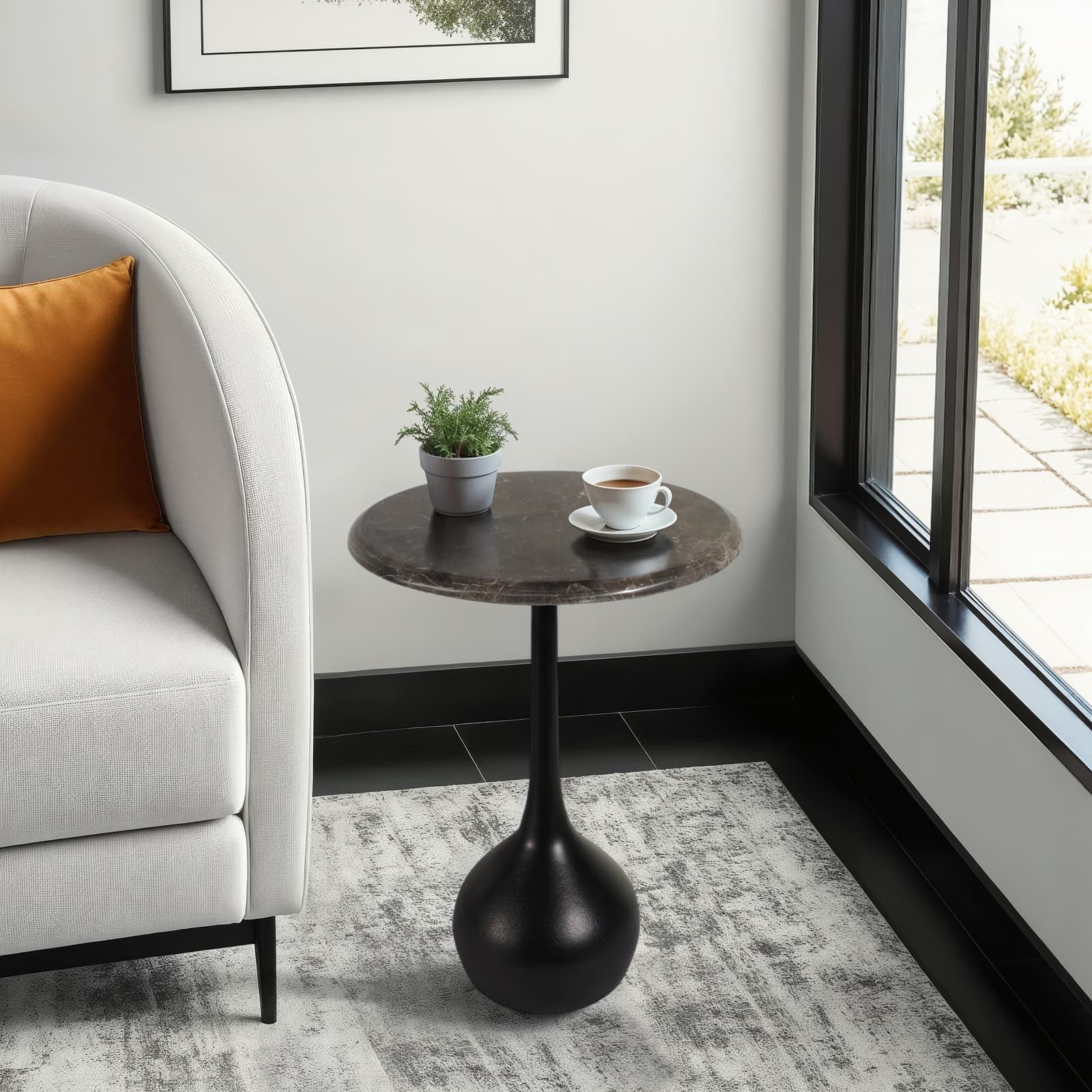 20" Marble Accent Table Ball Base, Irish Bwn/blk - Image 8