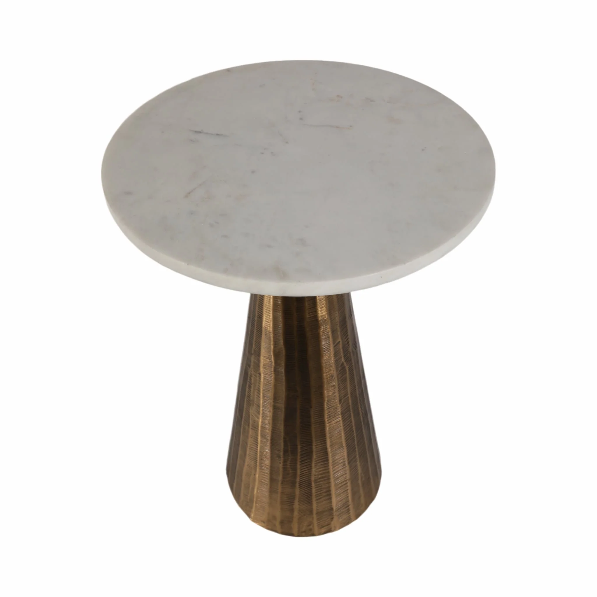 20" Marble Accent Table Chiseled Base, Wht/atq Bra - Image 3