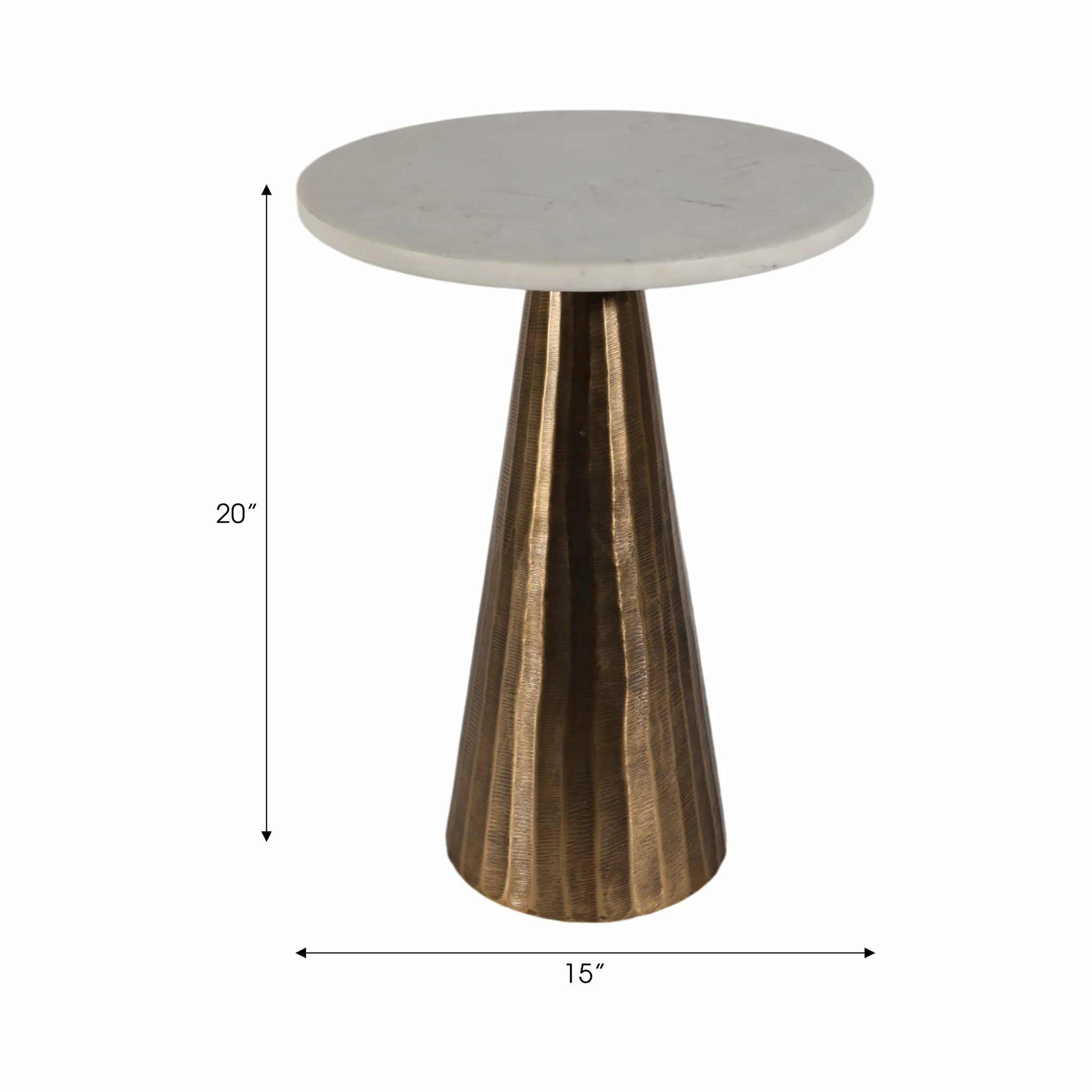 20" Marble Accent Table Chiseled Base, Wht/atq Bra - Image 6