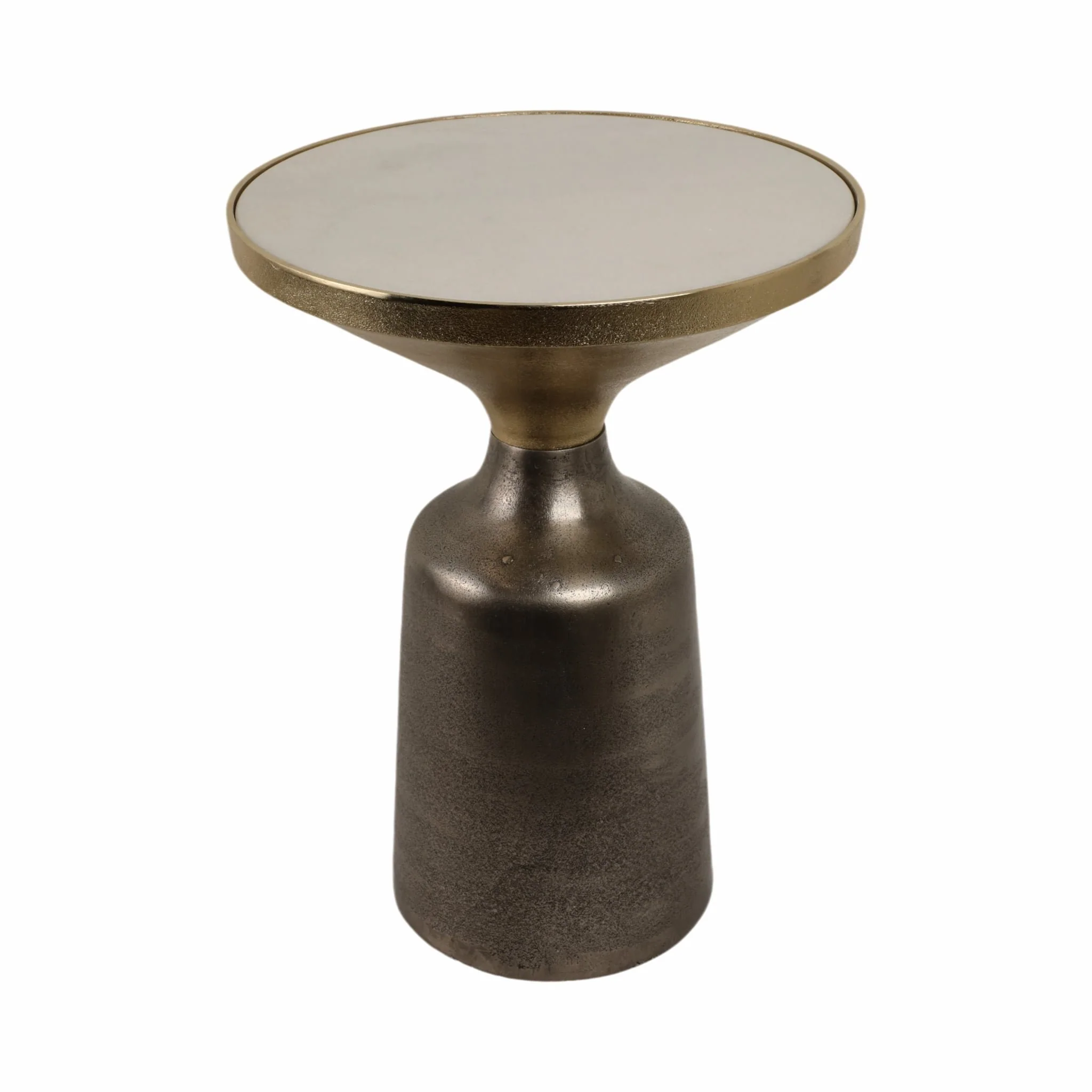 20" Metal Accent Table White Marble Top, Multi - Image 2
