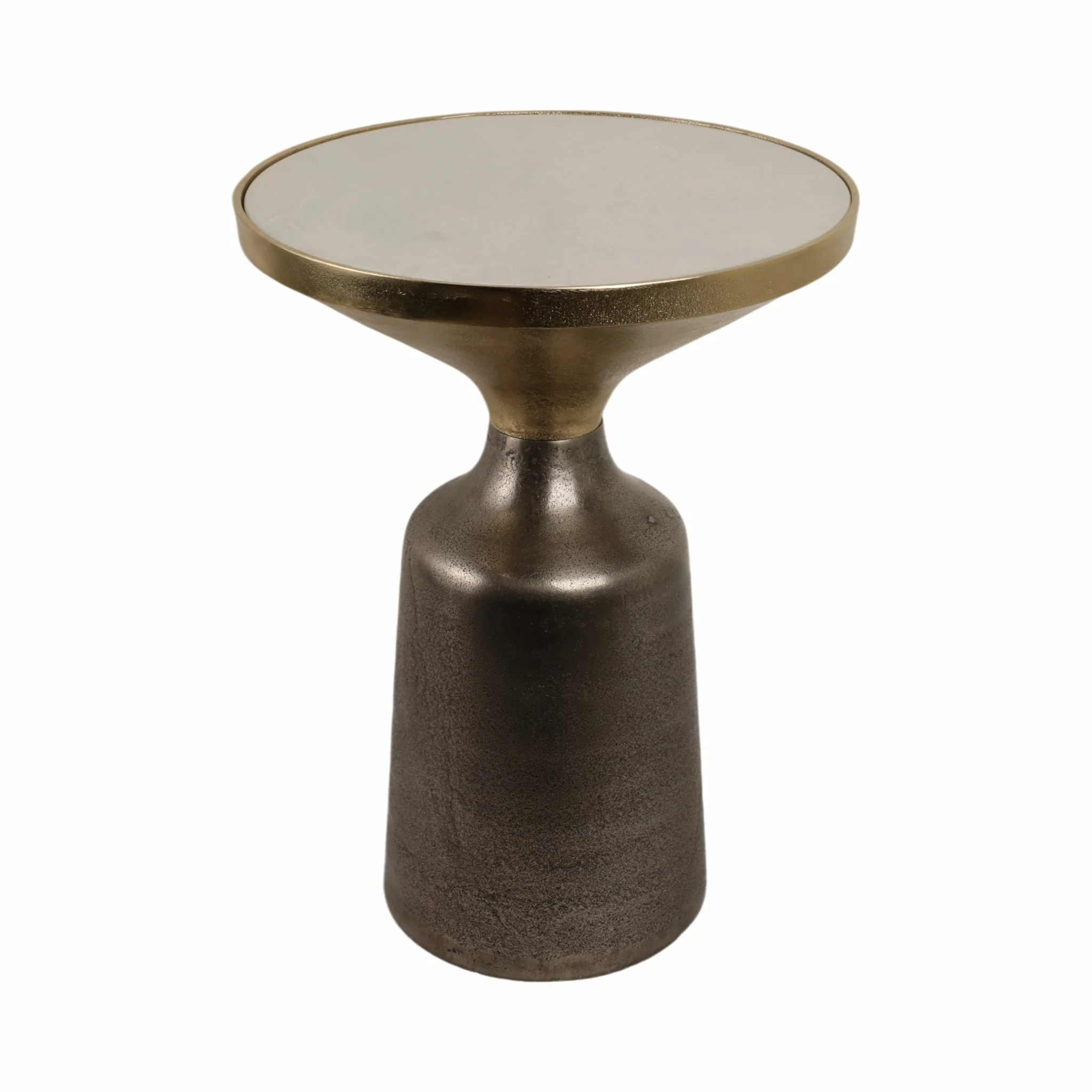 20" Metal Accent Table White Marble Top, Multi - Image 3
