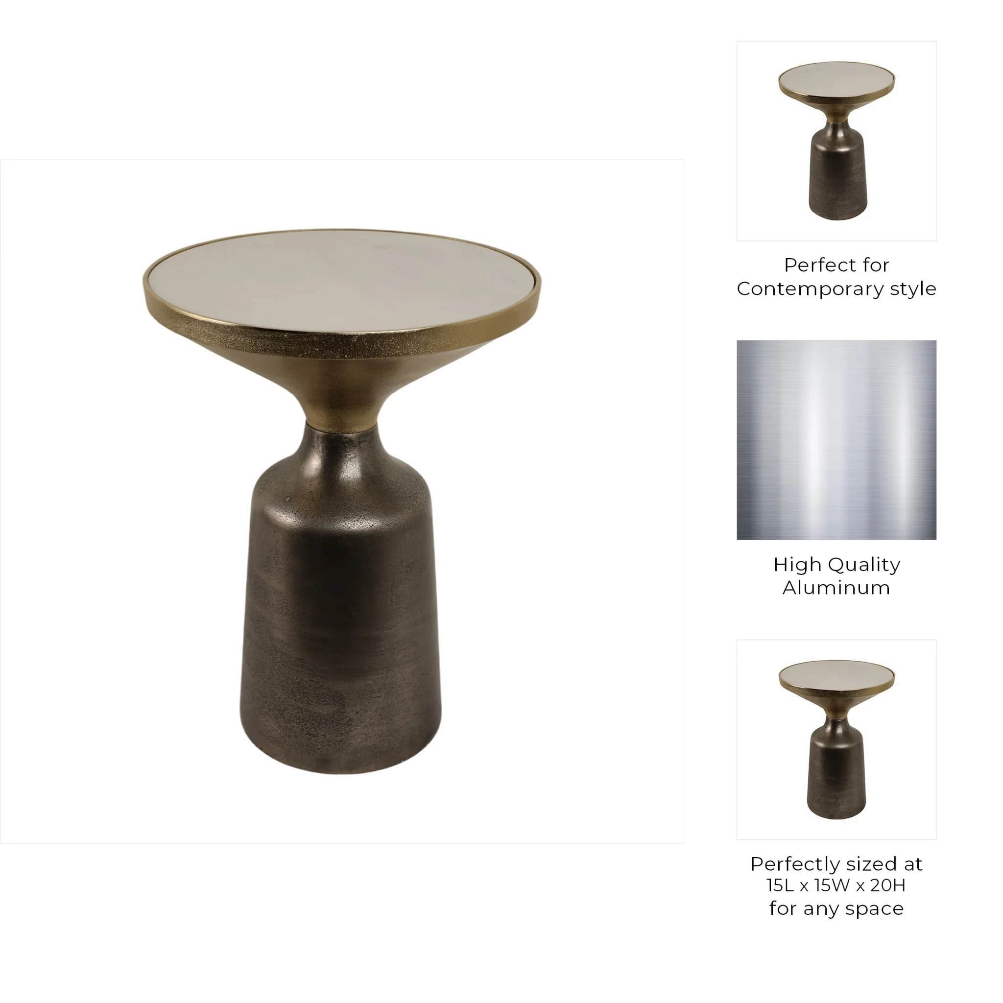20" Metal Accent Table White Marble Top, Multi - Image 8