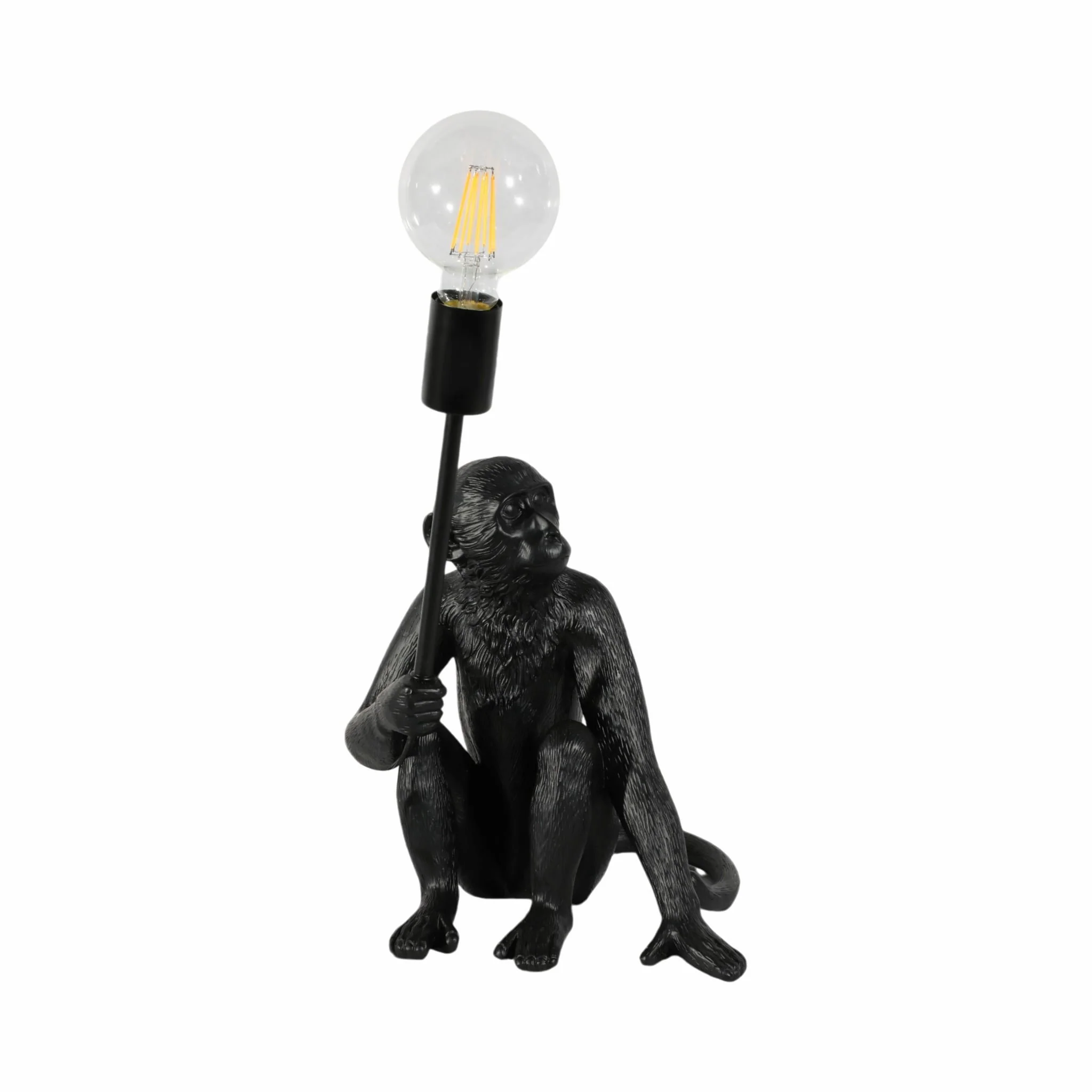 20" Monkey With Lightbulb Table Lamp, Black - Image 2