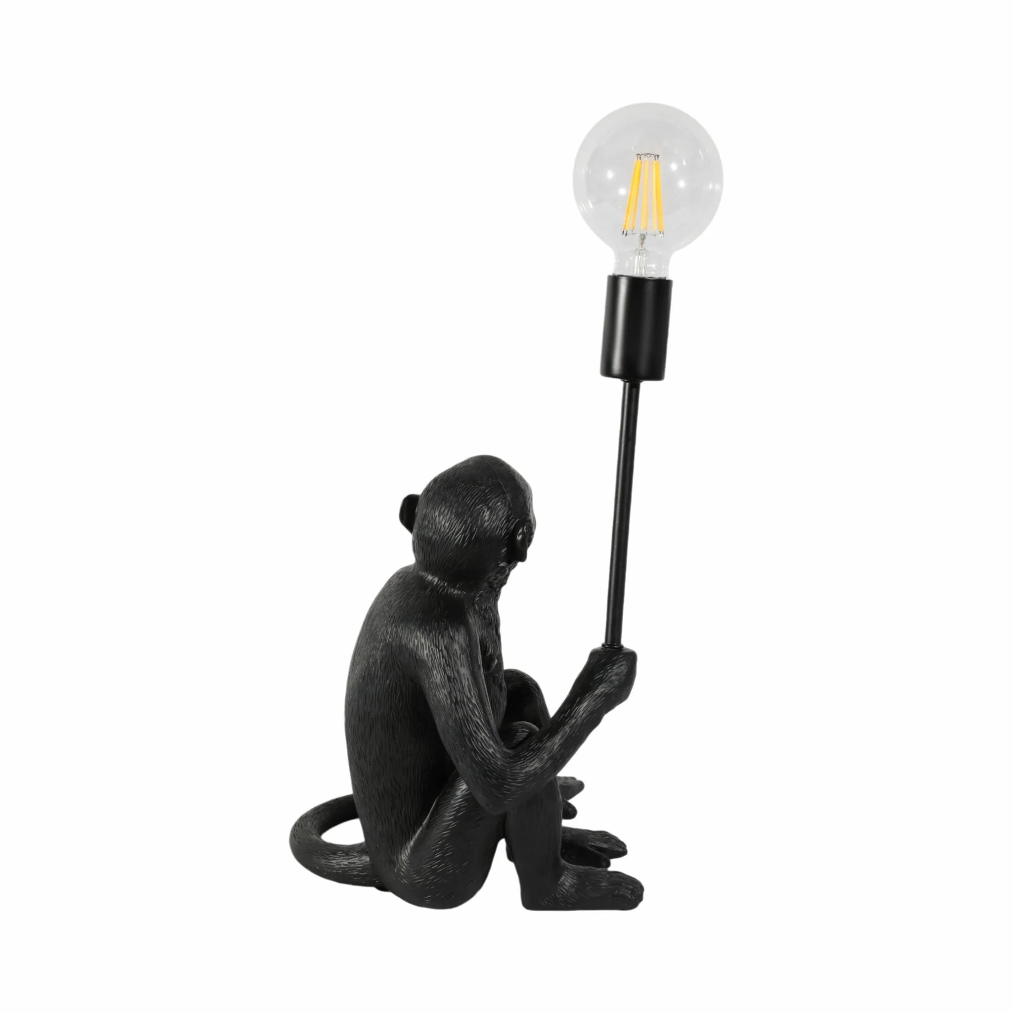 20" Monkey With Lightbulb Table Lamp, Black - Image 3