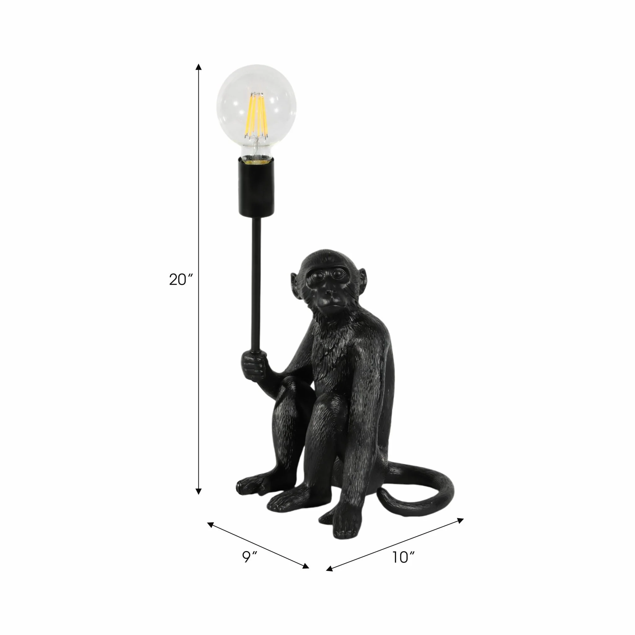 20" Monkey With Lightbulb Table Lamp, Black - Image 9