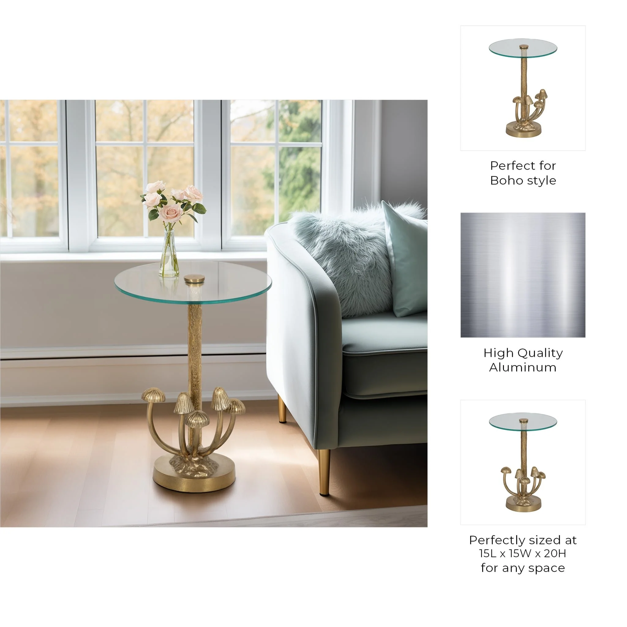 20" Mushrooms Accent Table, Gold Kd - Image 8