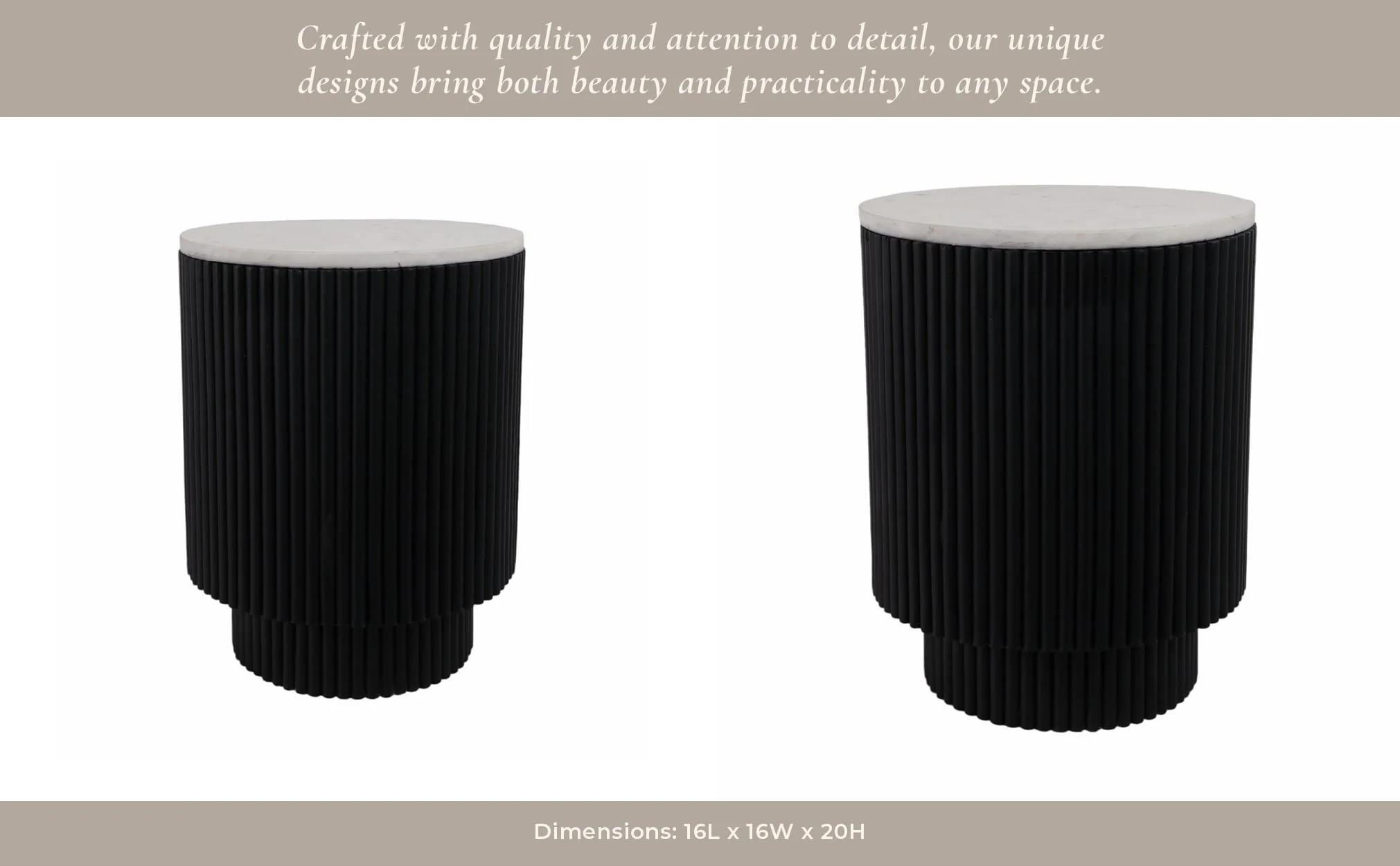 20" Ribbed Pedestal Table Marble Top, White/black - Image 11