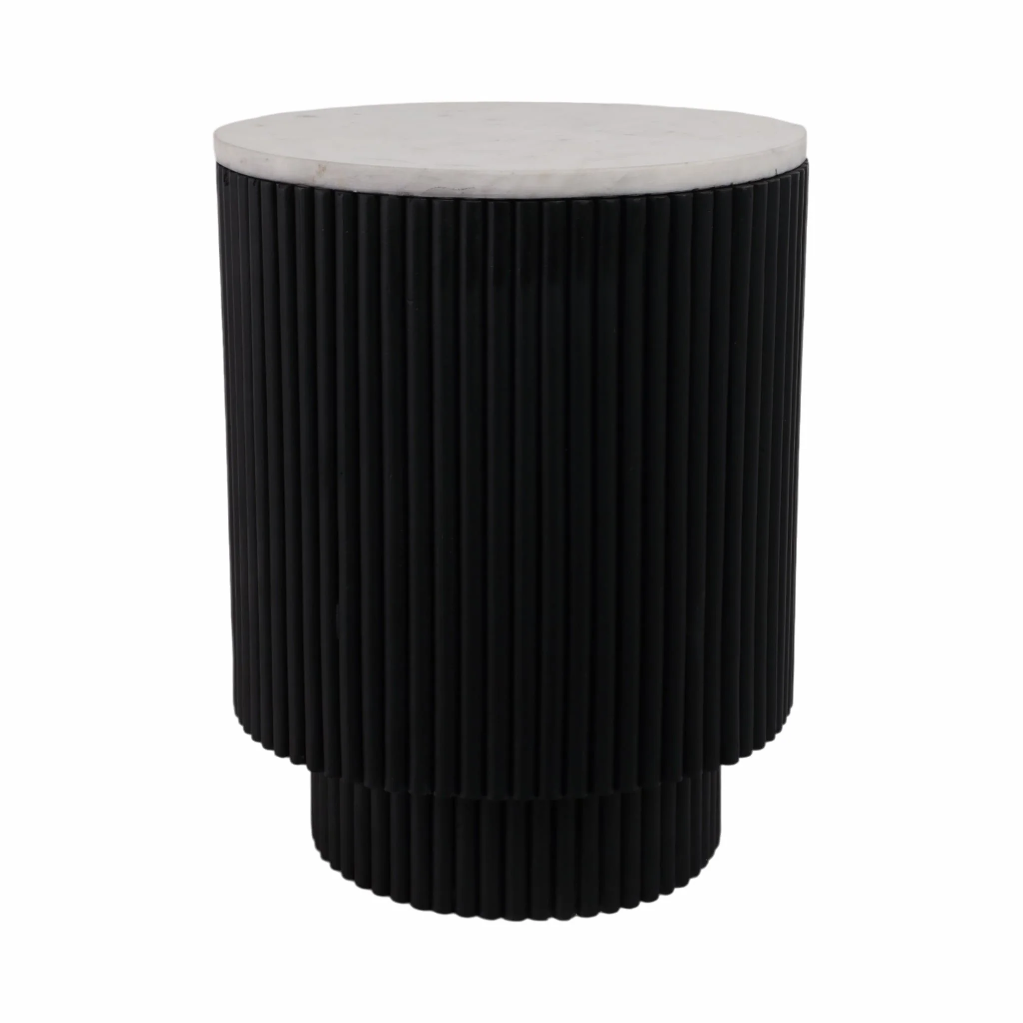 20" Ribbed Pedestal Table Marble Top, White/black - Image 2