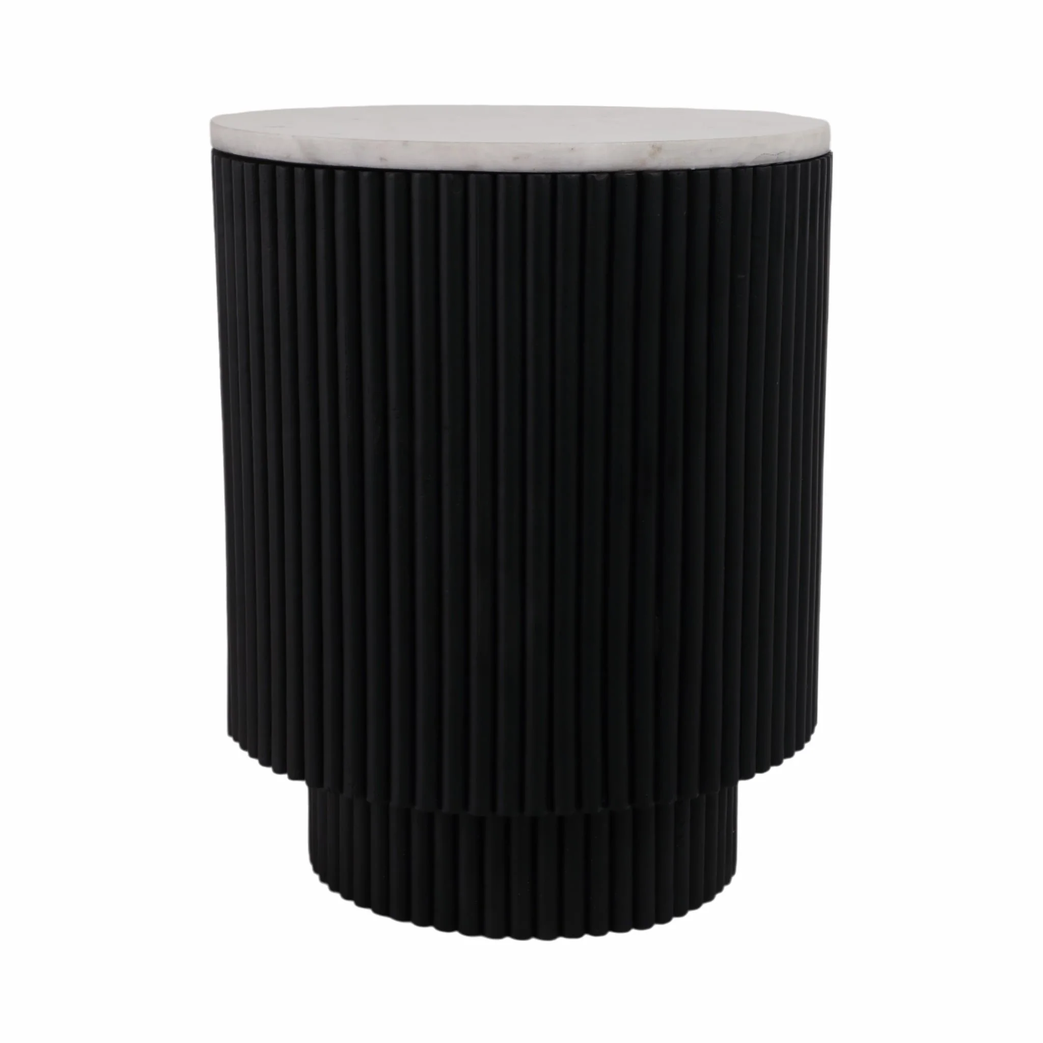 20" Ribbed Pedestal Table Marble Top, White/black - Image 3