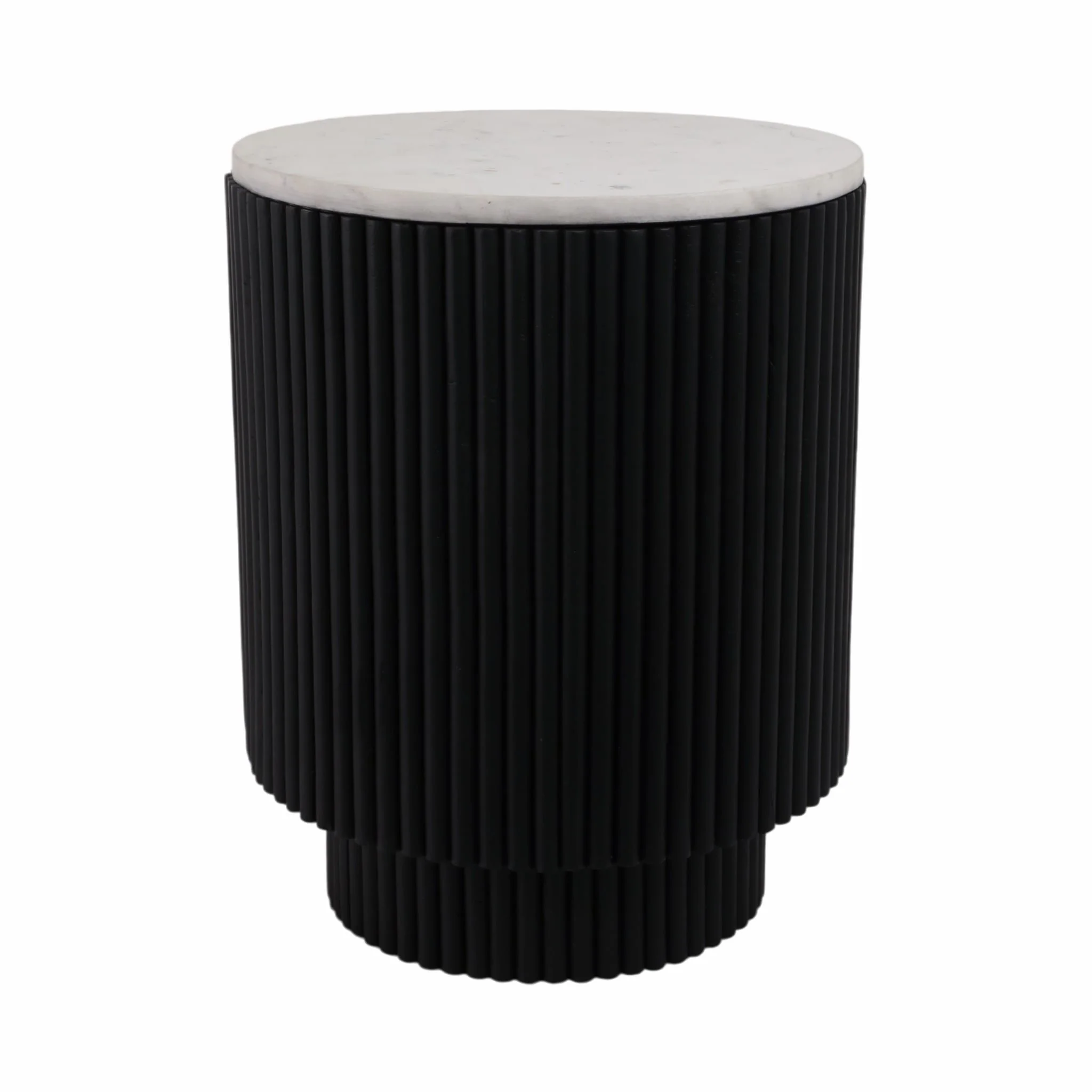20" Ribbed Pedestal Table Marble Top, White/black - Image 4