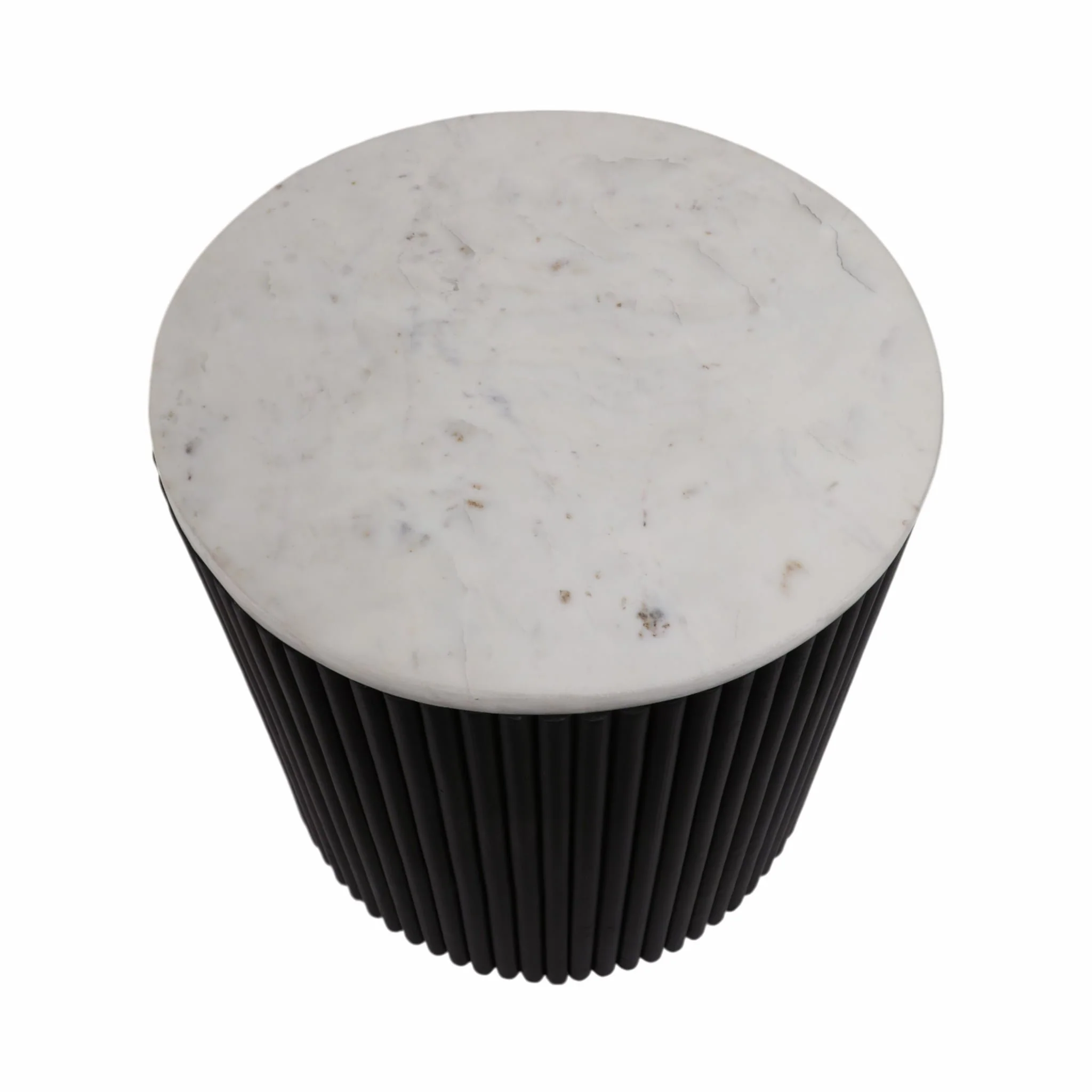 20" Ribbed Pedestal Table Marble Top, White/black - Image 7