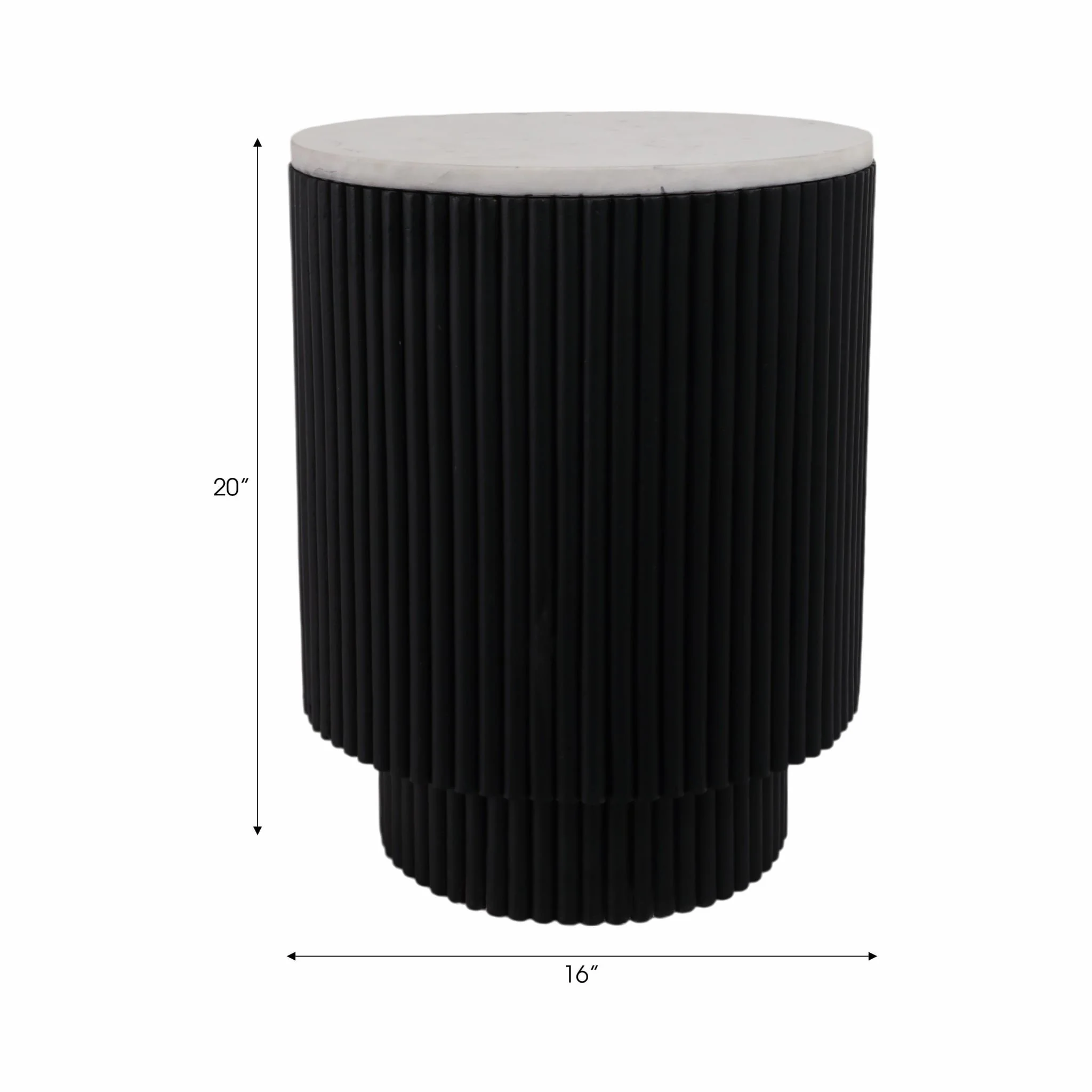20" Ribbed Pedestal Table Marble Top, White/black - Image 8