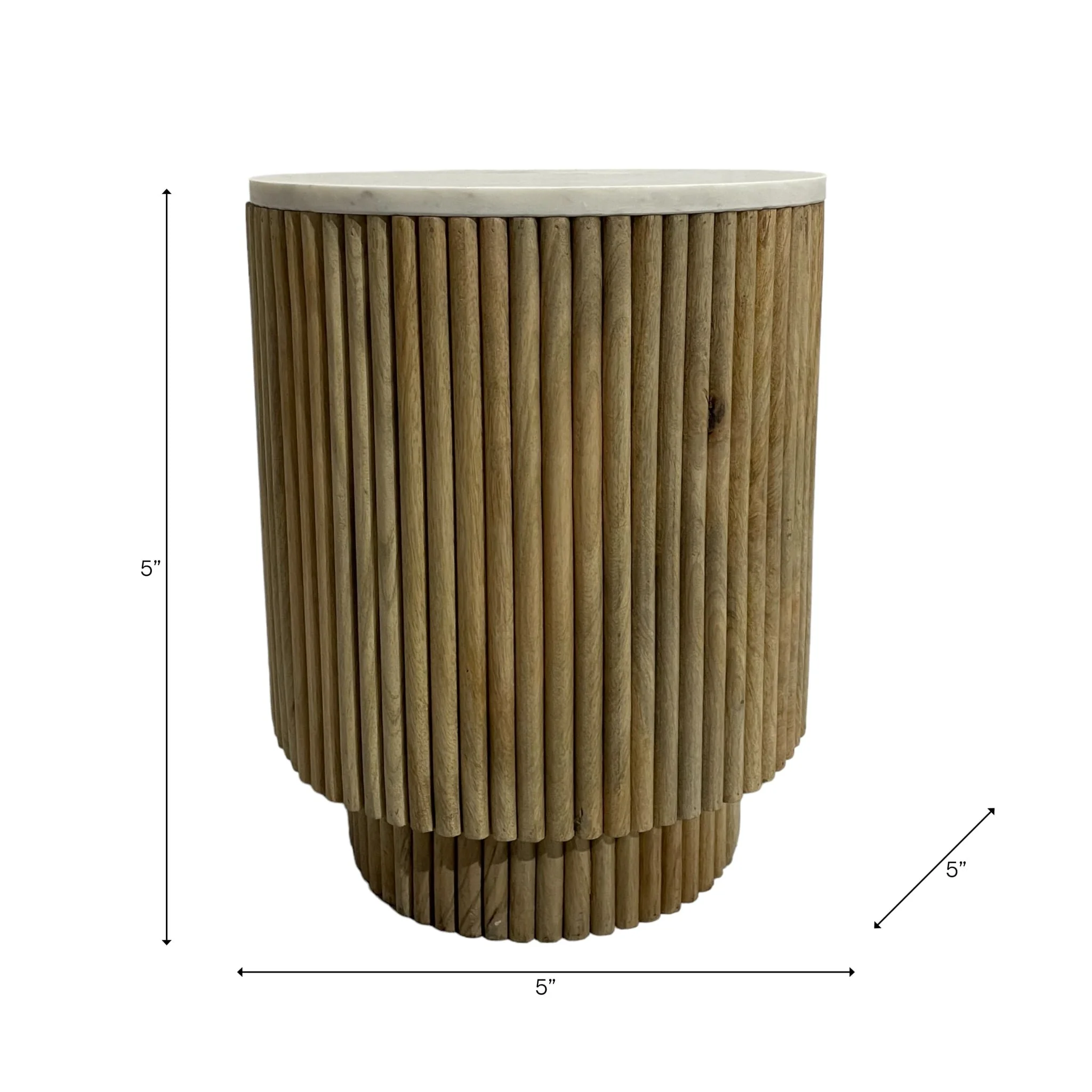 20" Ribbed Pedestal Table Marble Top, White/natura - Image 3
