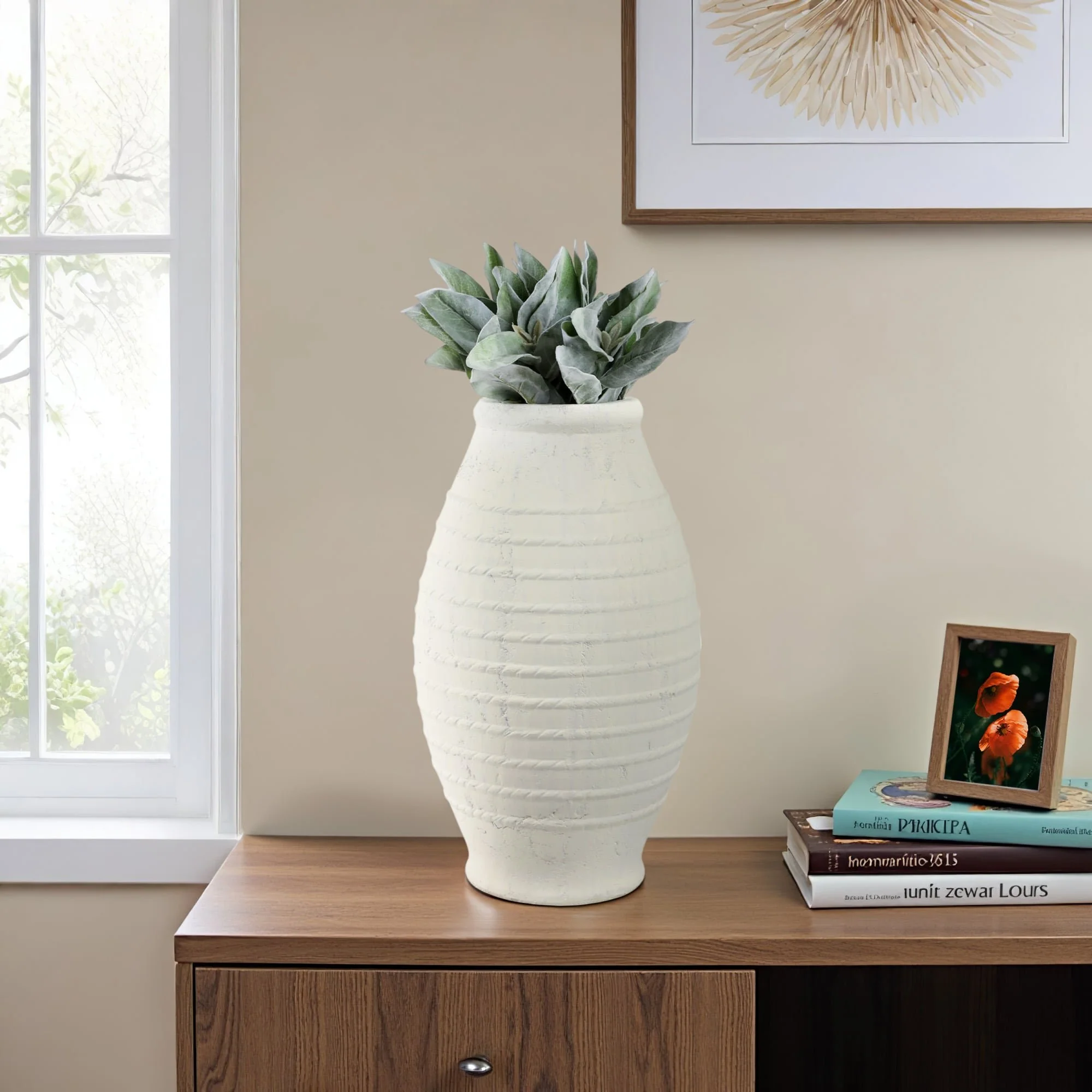 20" Rope Ribbed Vase, White - Image 10