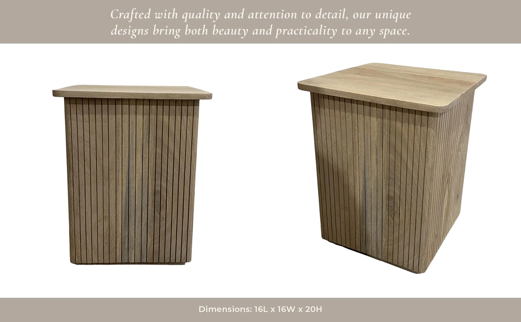 20" Square Ribbed Accent Table, Natural - Image 10