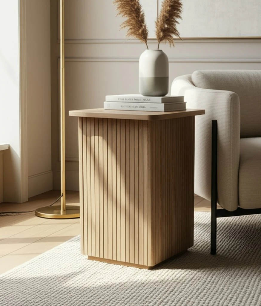 20" Square Ribbed Accent Table, Natural - Image 7