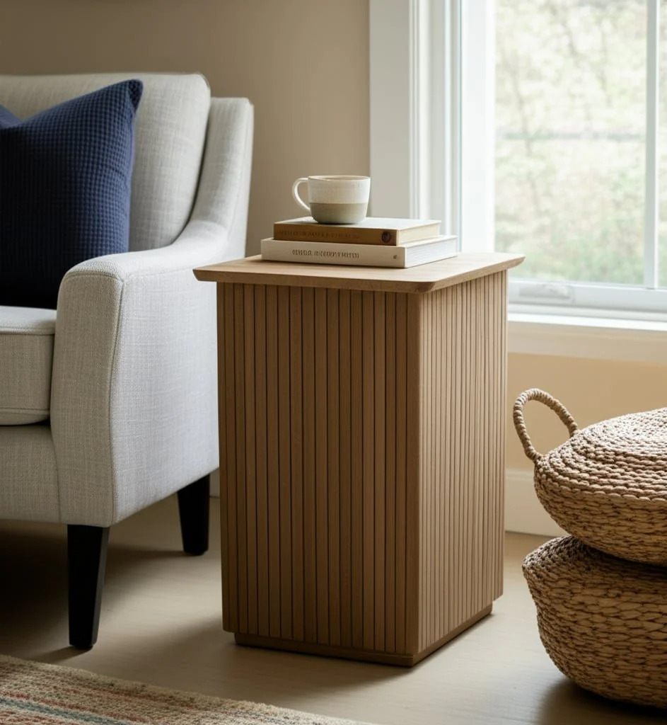 20" Square Ribbed Accent Table, Natural - Image 8