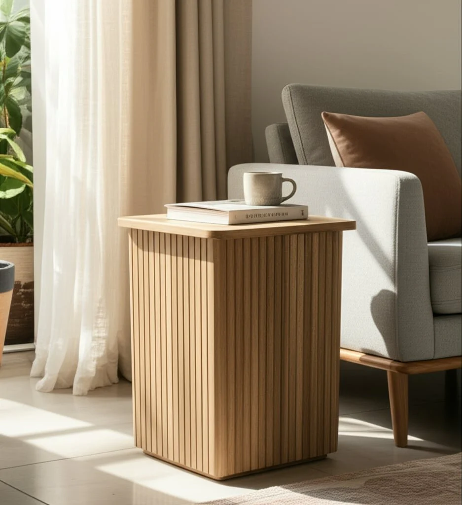 20" Square Ribbed Accent Table, Natural - Image 9