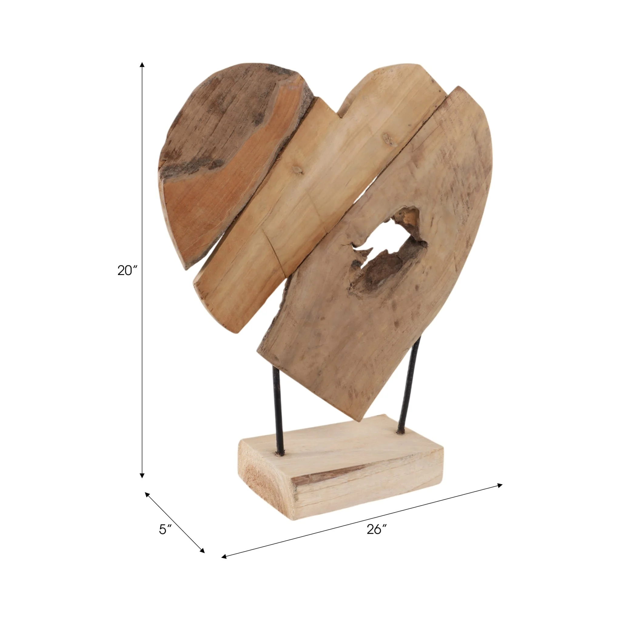 20" Teak Root Heart On Stand, Natural - Image 7