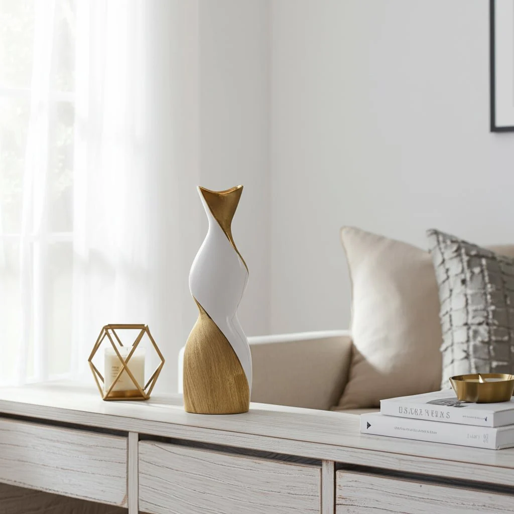 20" Twisted Vase, White/gold - Image 12