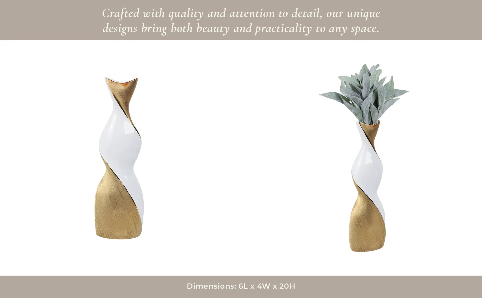 20" Twisted Vase, White/gold - Image 13