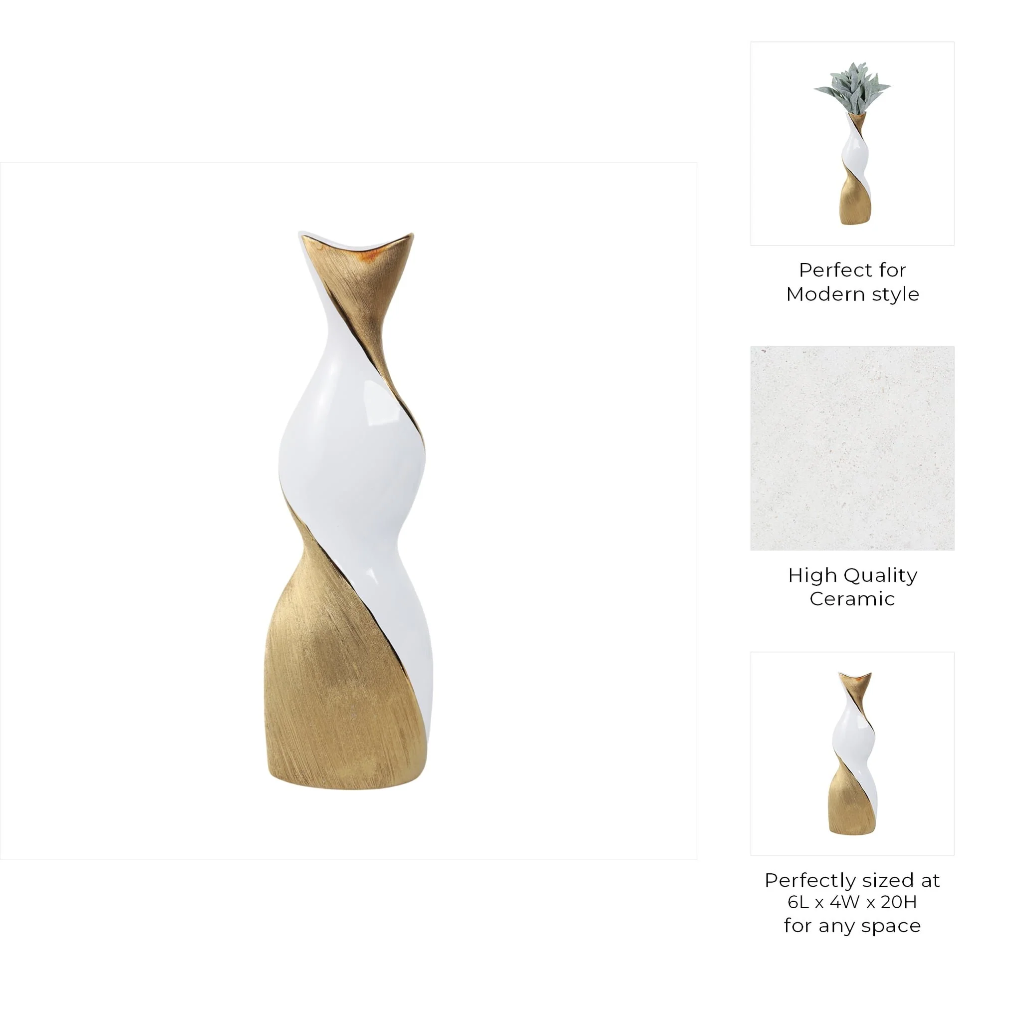 20" Twisted Vase, White/gold - Image 9