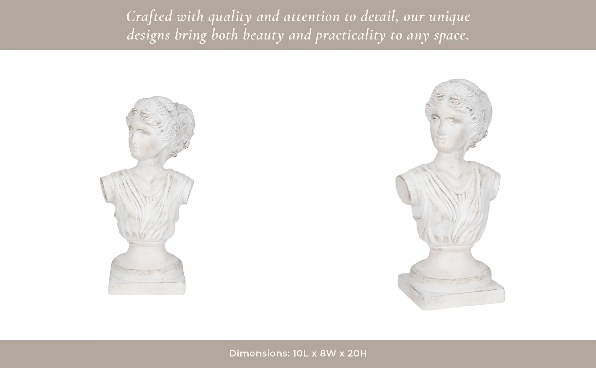 20" Venus Bust Distressed Resin, White - Image 12