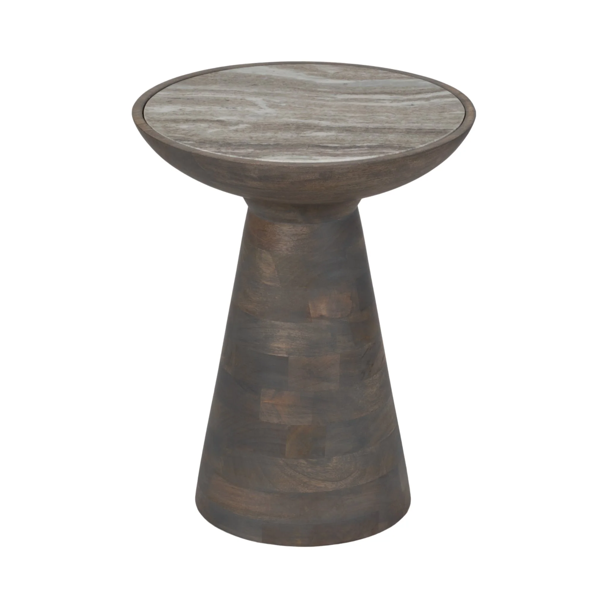 20" Wood Accent Table Baslana Marble Top, Blk - Image 2