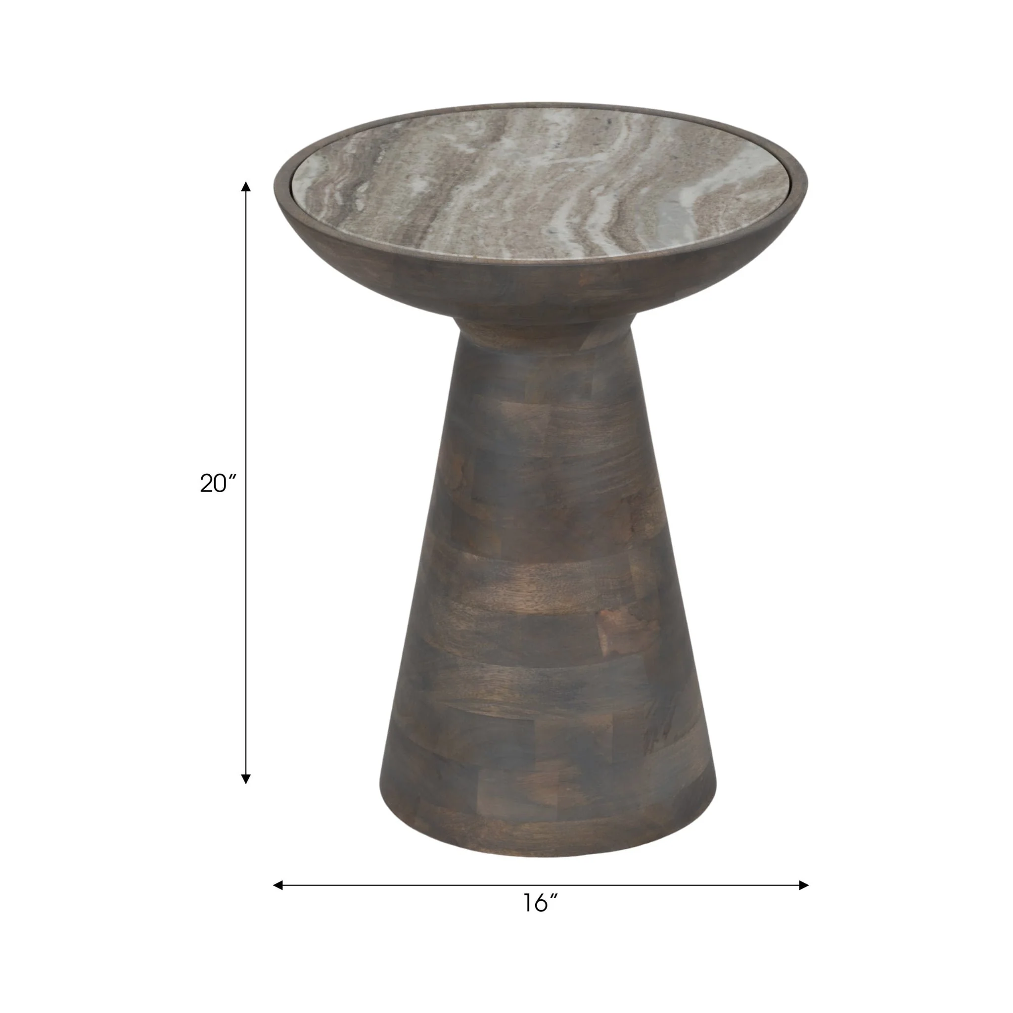 20" Wood Accent Table Baslana Marble Top, Blk - Image 7