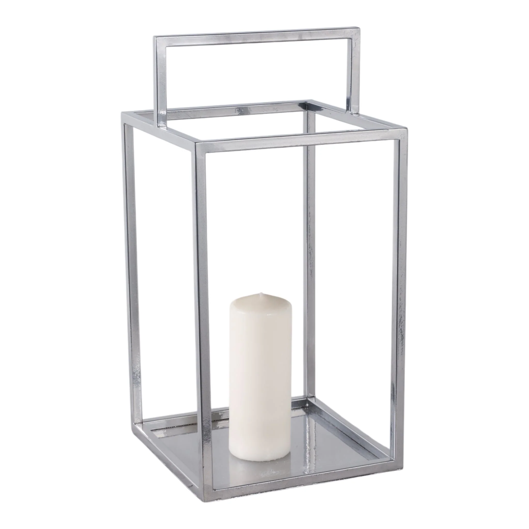 20x10" Squared Lantern With Handle, Silver - Image 2