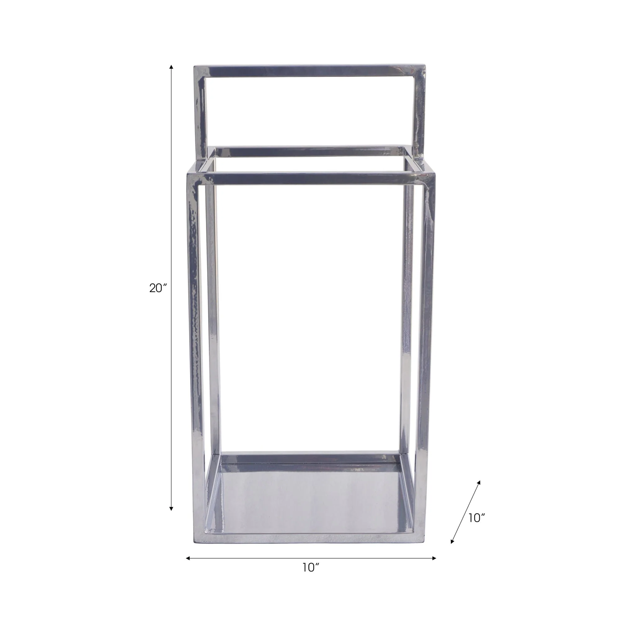 20x10" Squared Lantern With Handle, Silver - Image 8