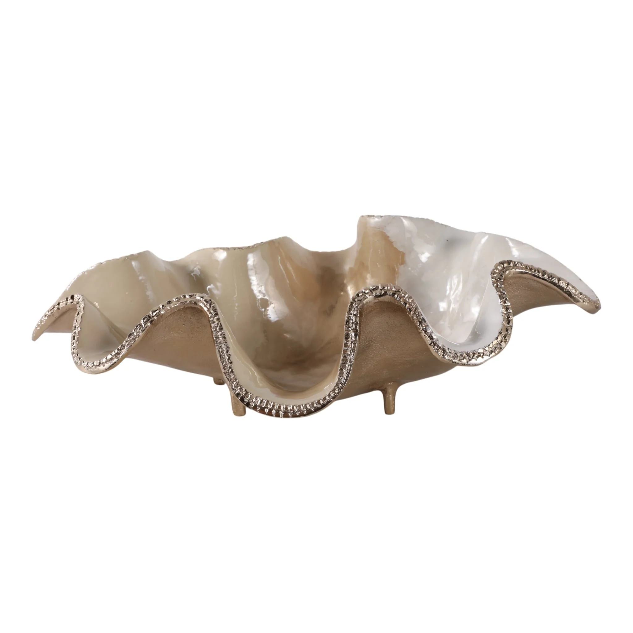 20x12" Curvy Metal Bowl, Tan/gold - Image 4