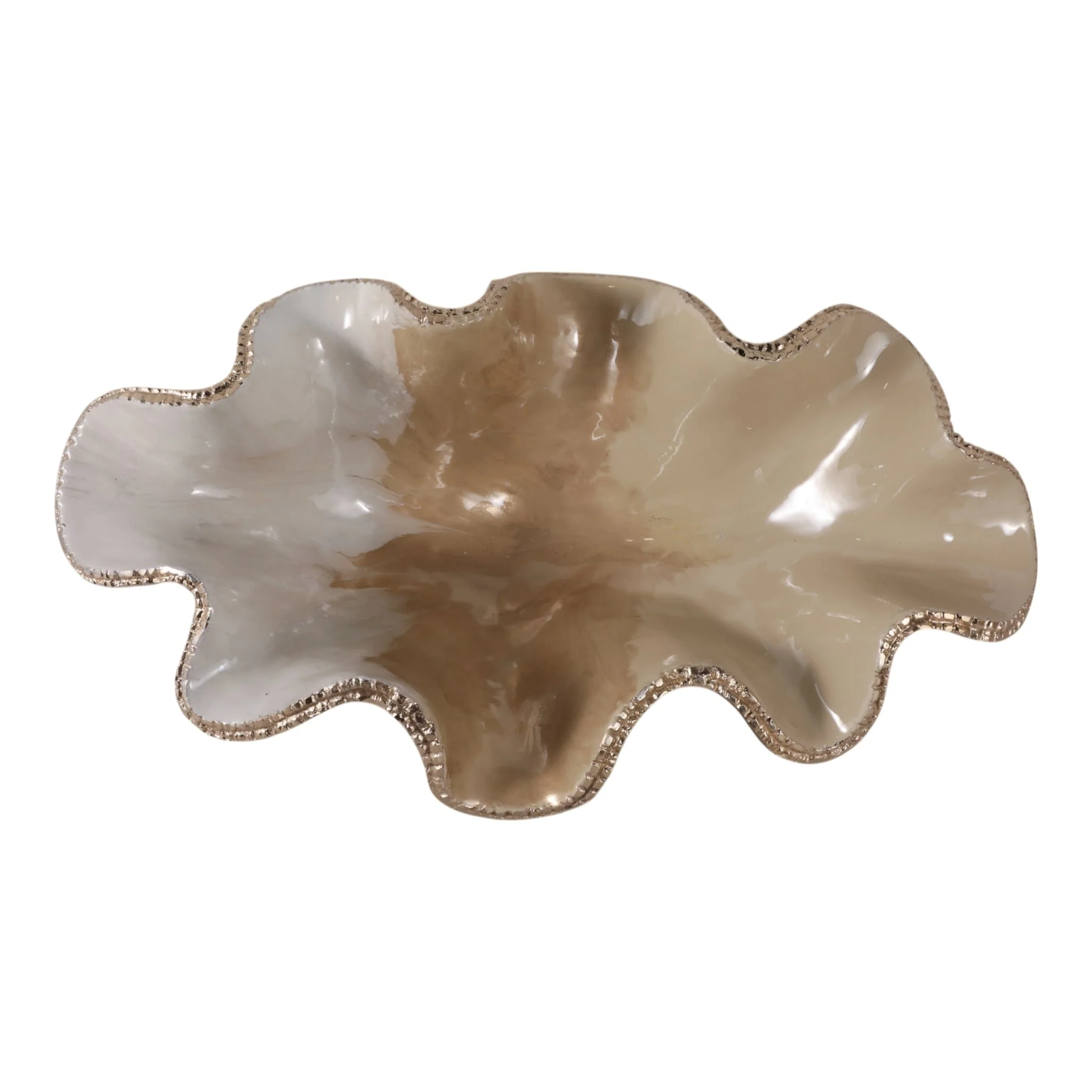 20x12" Curvy Metal Bowl, Tan/gold - Image 6