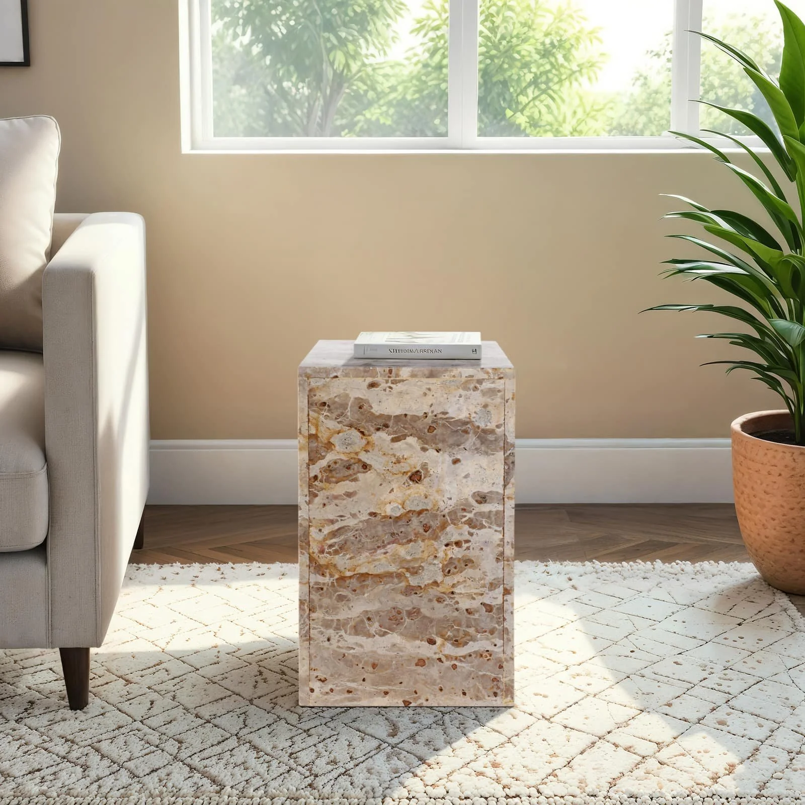 20x12" Marble Pedestal Accent Table, Light Leopard - Image 11