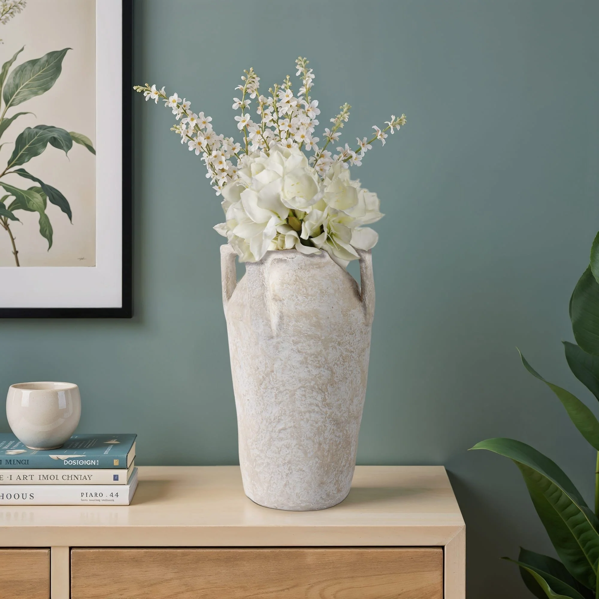 20x12" Paper Mache Handle Vase, White - Image 10