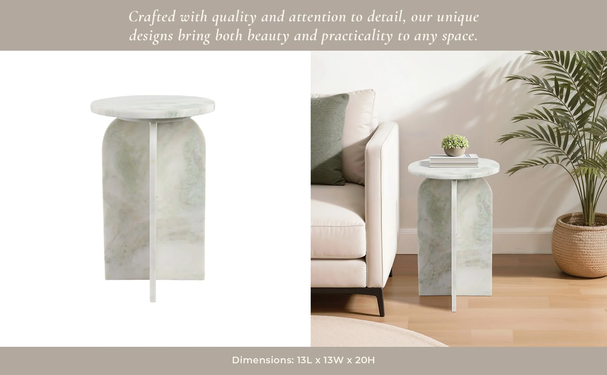 20x13" Round Marble Accent Table, Light Green Kd - Image 12