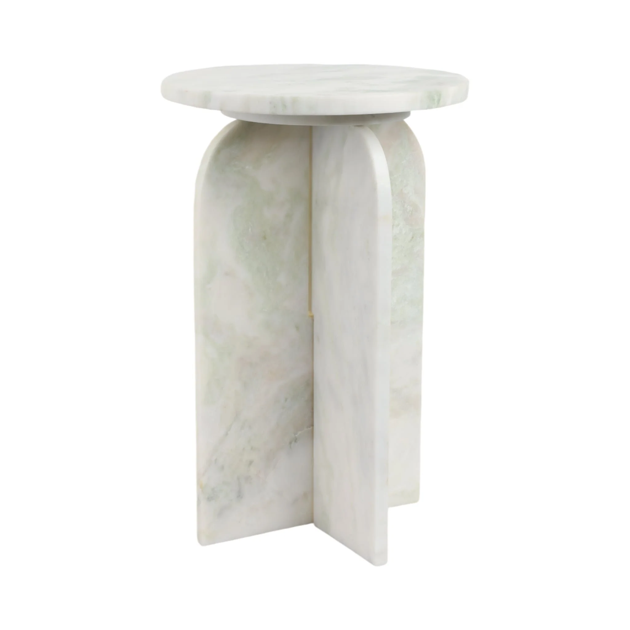 20x13" Round Marble Accent Table, Light Green Kd - Image 2